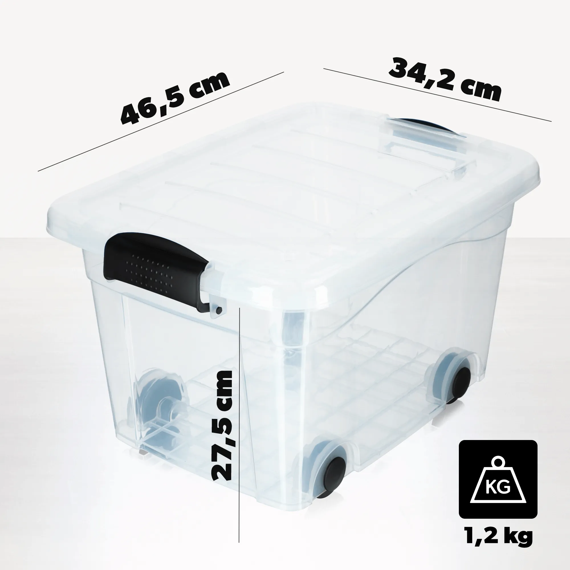 Vado 20L plastikinis konteineris su ratukais, skaidrus