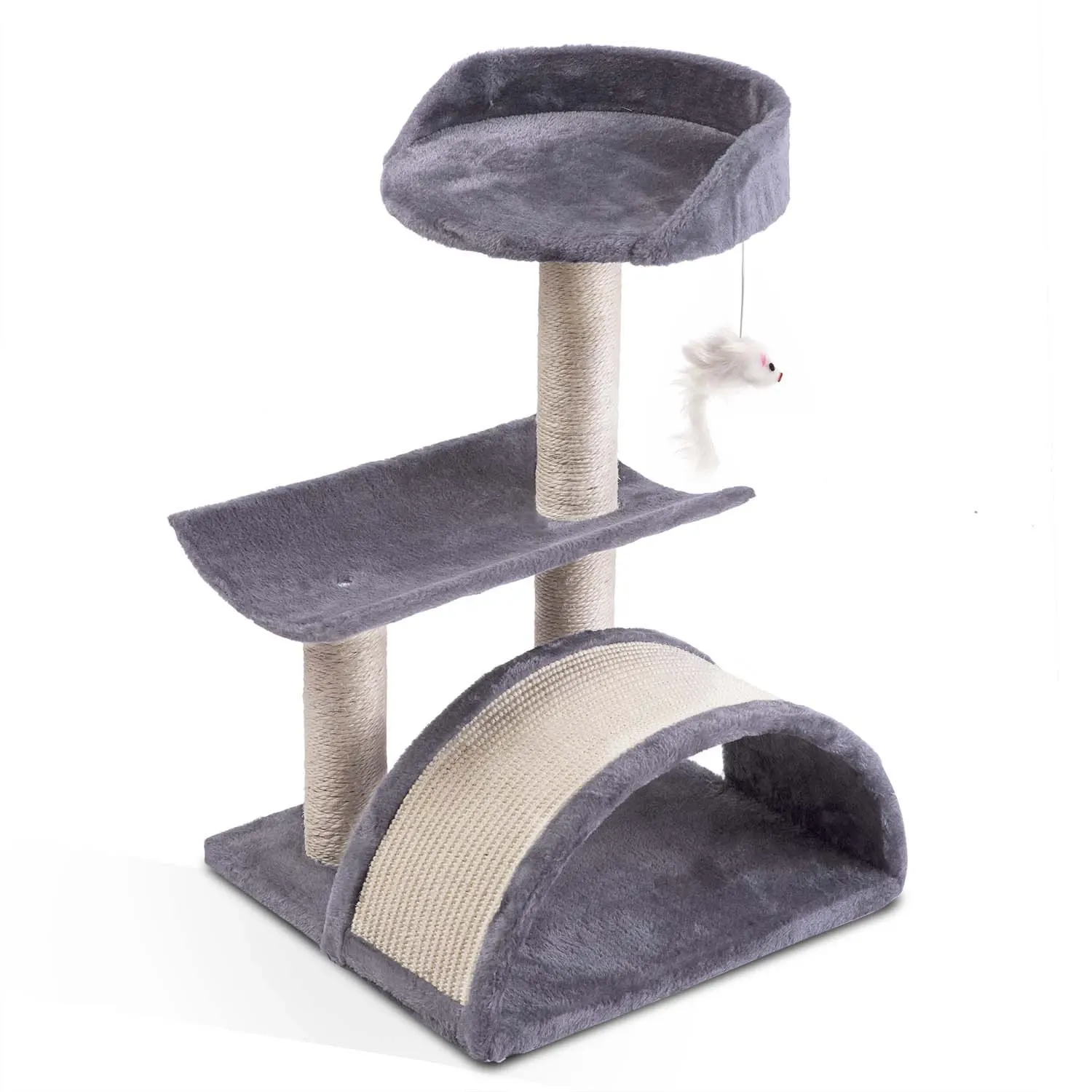 Katės draskyklė 58 cm DR-264 Pethaus su pele, šviesiai pilka - nuotrauka 1