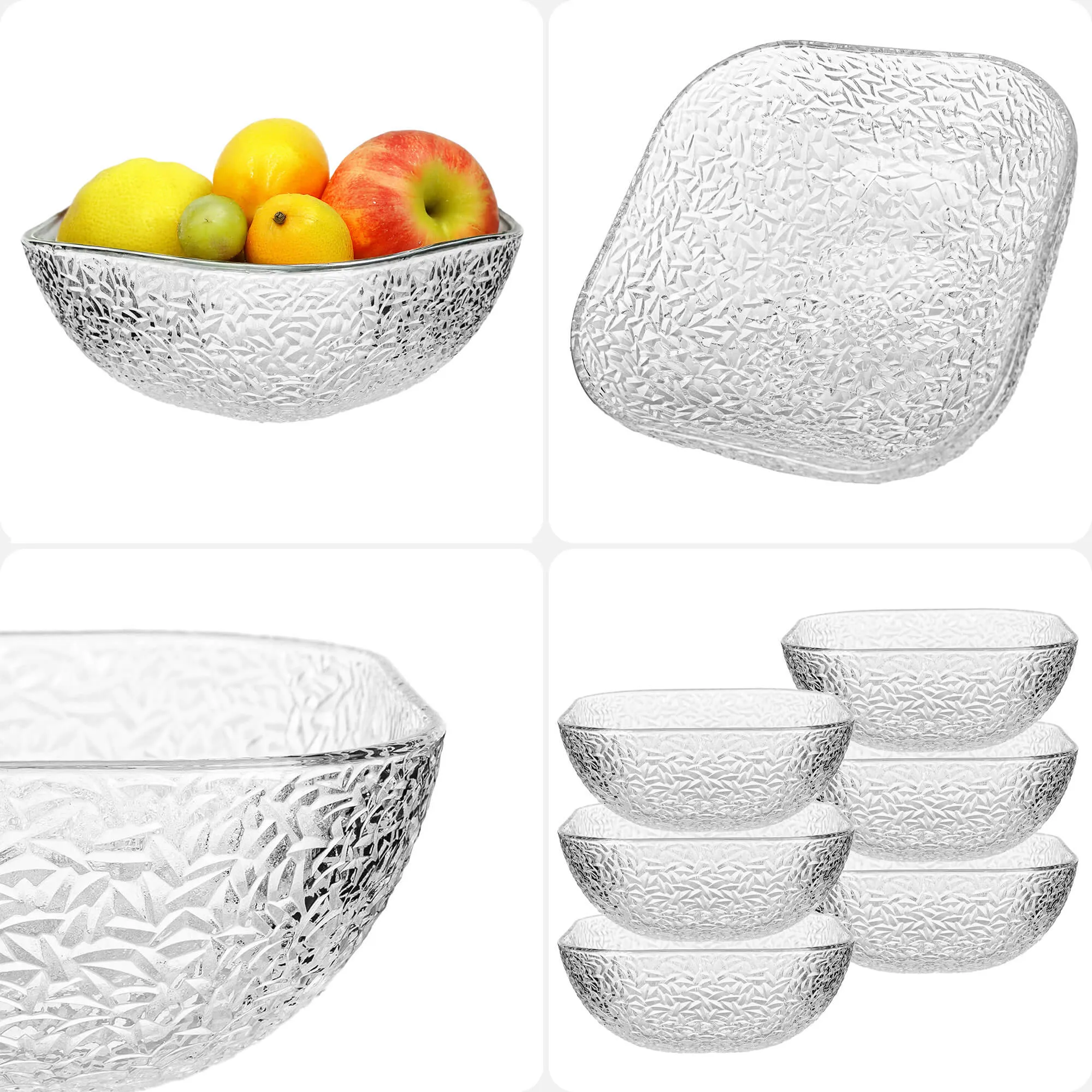 Venosa stikliniai salotų dubenėliai, 20 cm, su ledo raštu, 6 vnt.