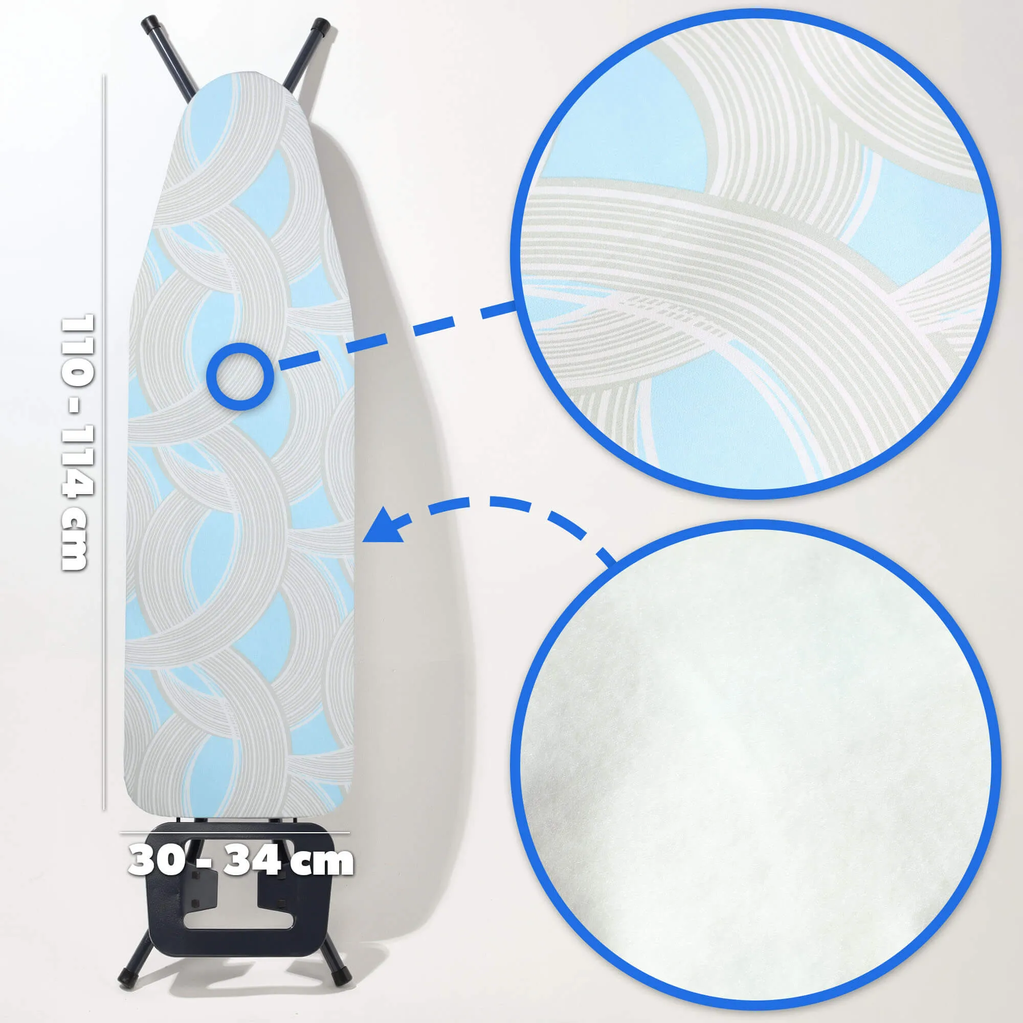 Etoto lyginimo lentos užvalkalas 110x34cm, tamprus, pilkos linijos