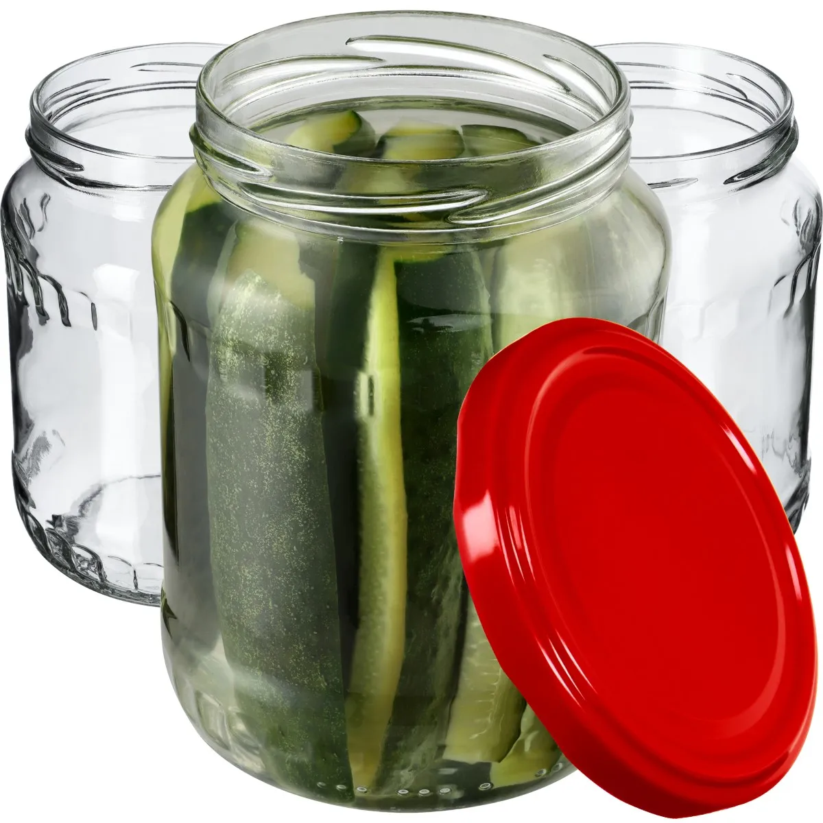 Jukka konservavimo stiklainiai 720 ml, 48 vnt., 82 mm + raudoni dangteliai