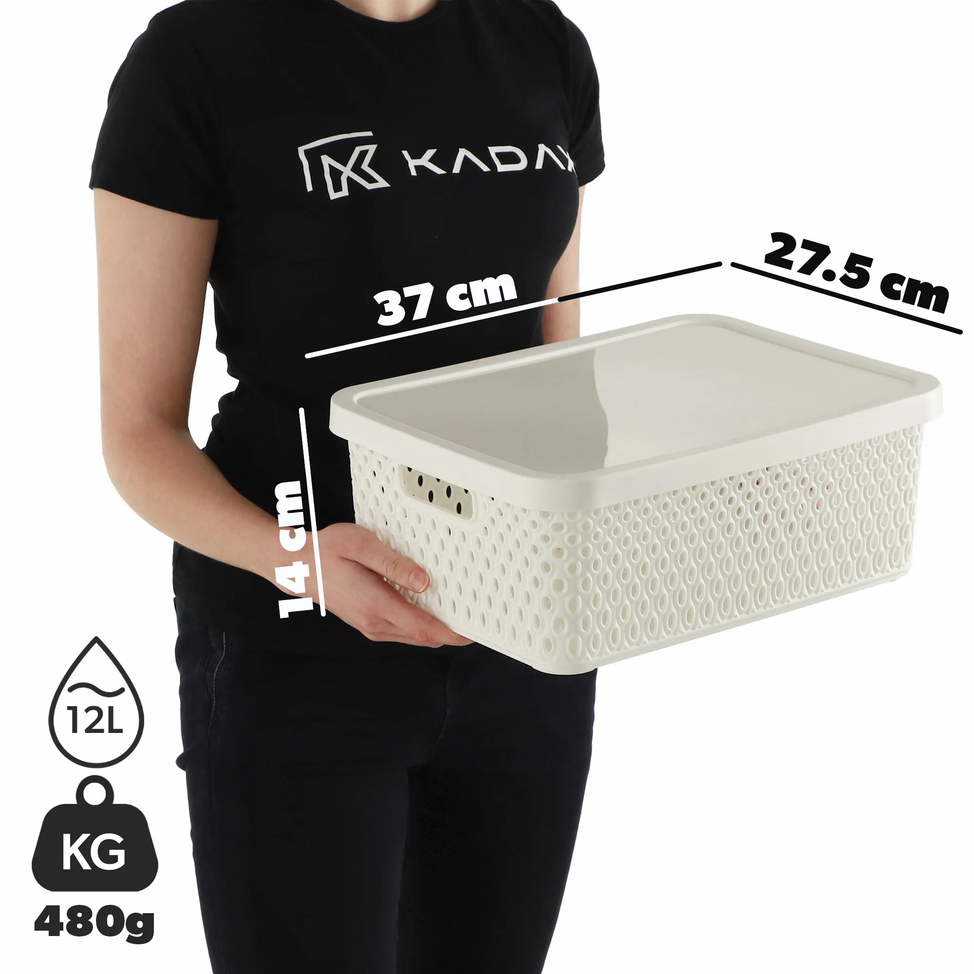 Pau daiktadėžių rinkinys su dangčiu, 4,5 l + 12 l + 18 l, baltas