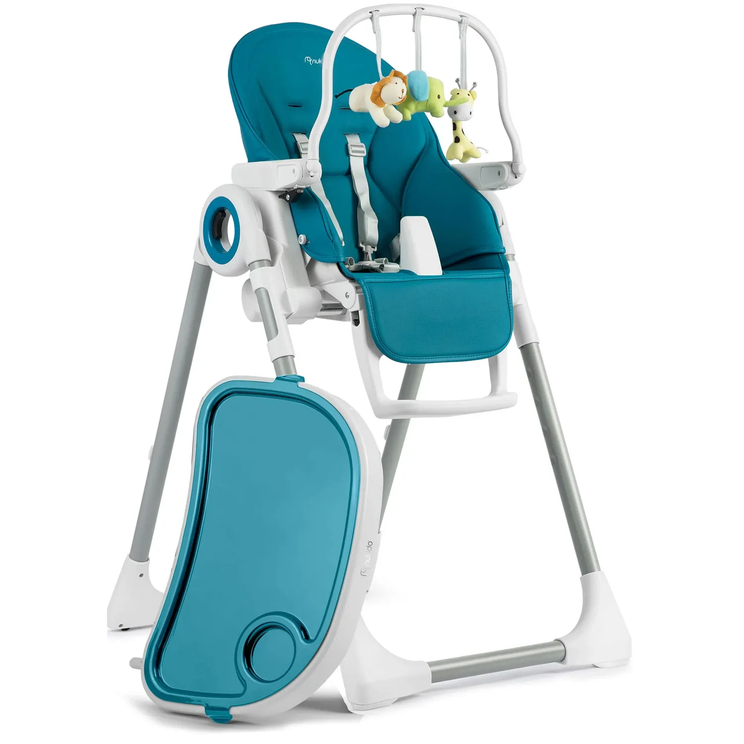 Belo maitinimo kėdutė su staliuku, batutu, tamsiai mėlyna + žaislų laikiklis - nuotrauka 1