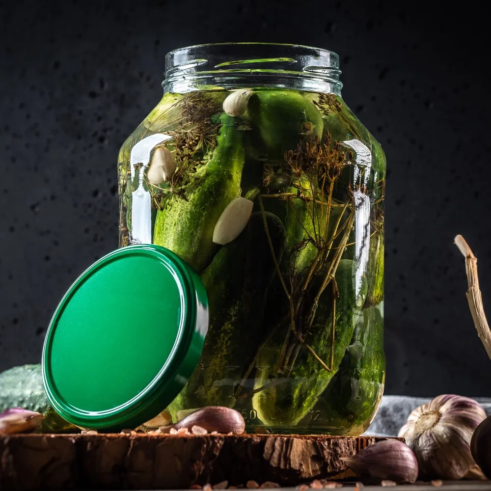 Albi stikliniai indeliai 2,5 l, 100 mm, + auksiniai dangteliai, 12 vnt.