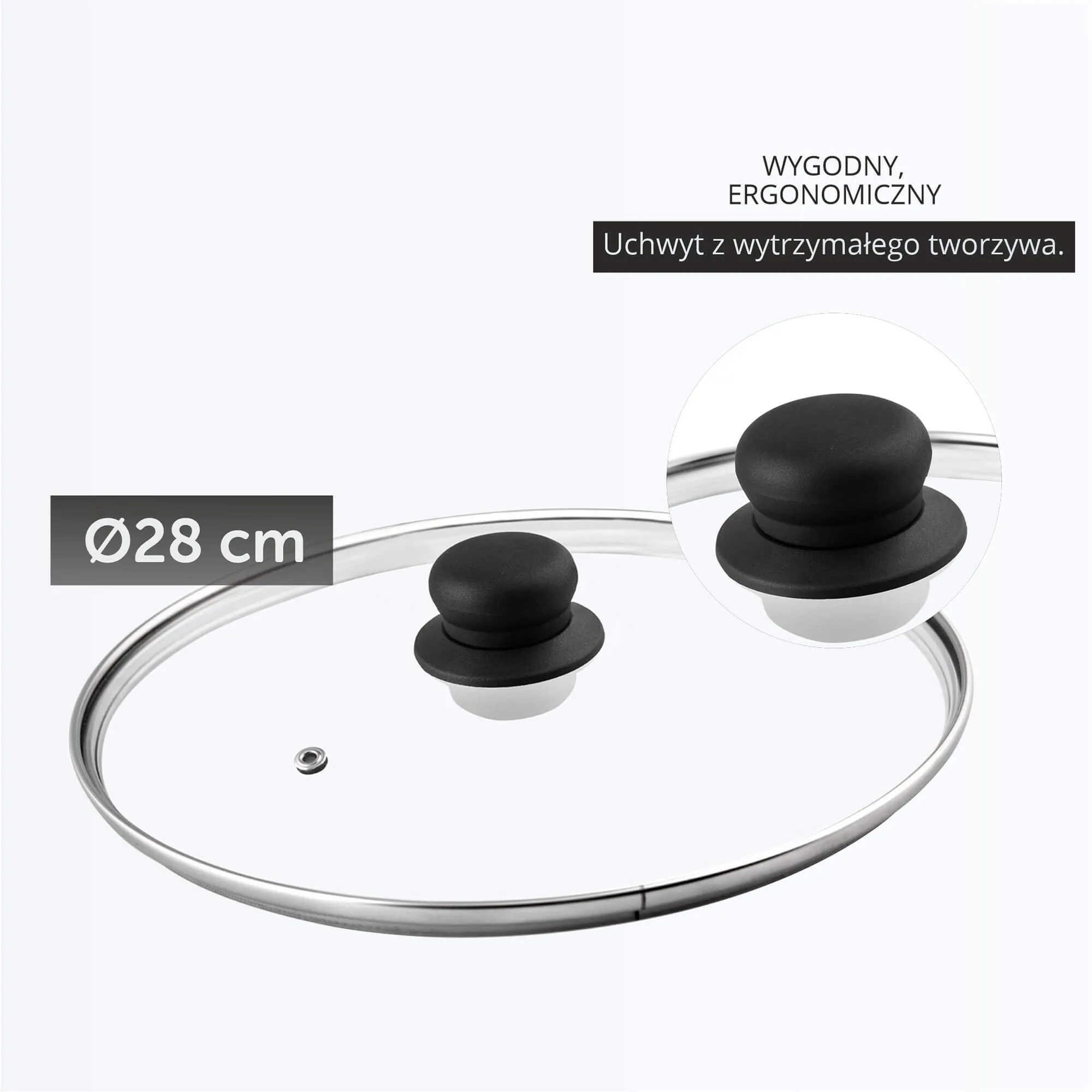 Karščiui atsparus dangtis su rankena 20 cm + 28 cm
