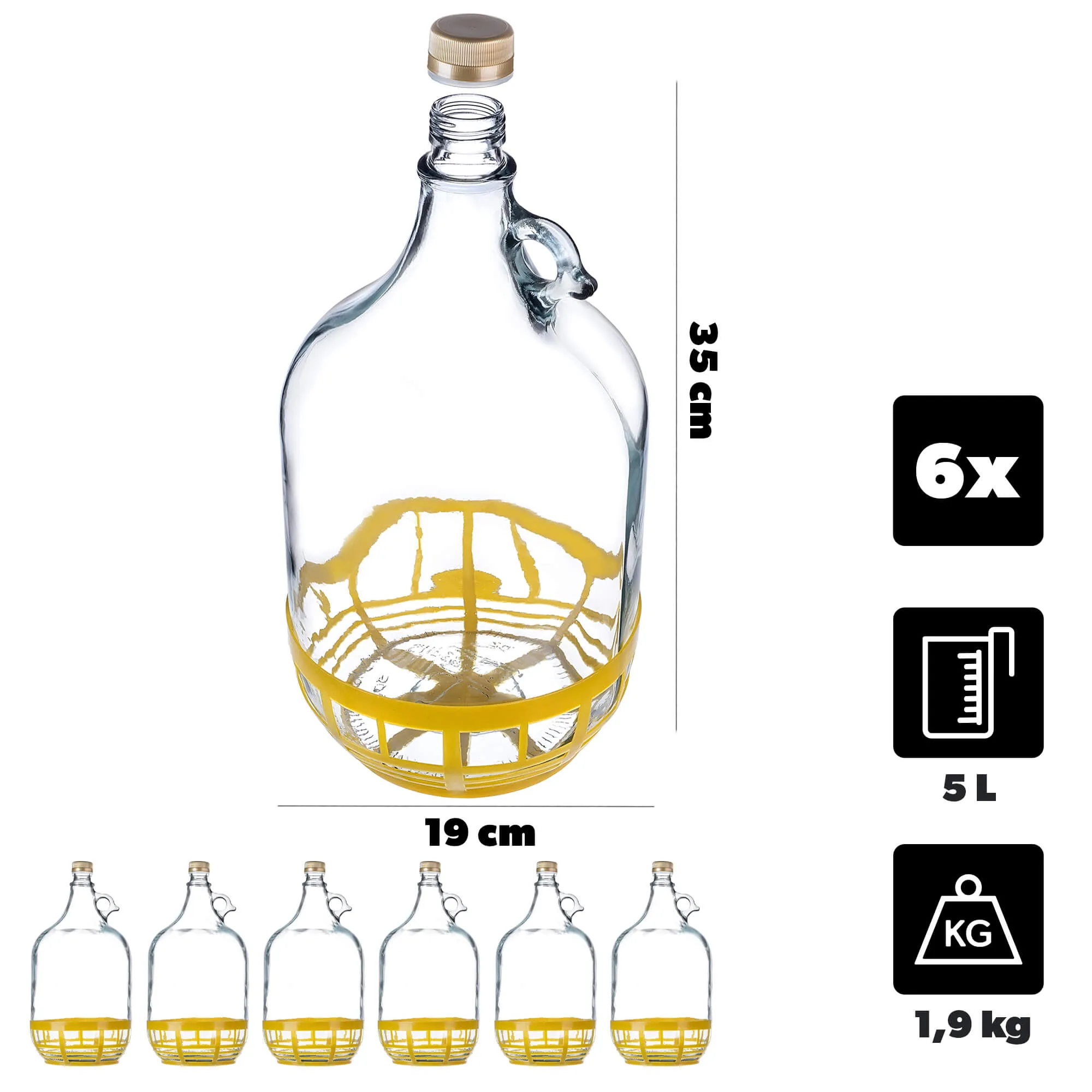 Vyno buteliai su užsukamu dangteliu, 5 l, 6 vnt.