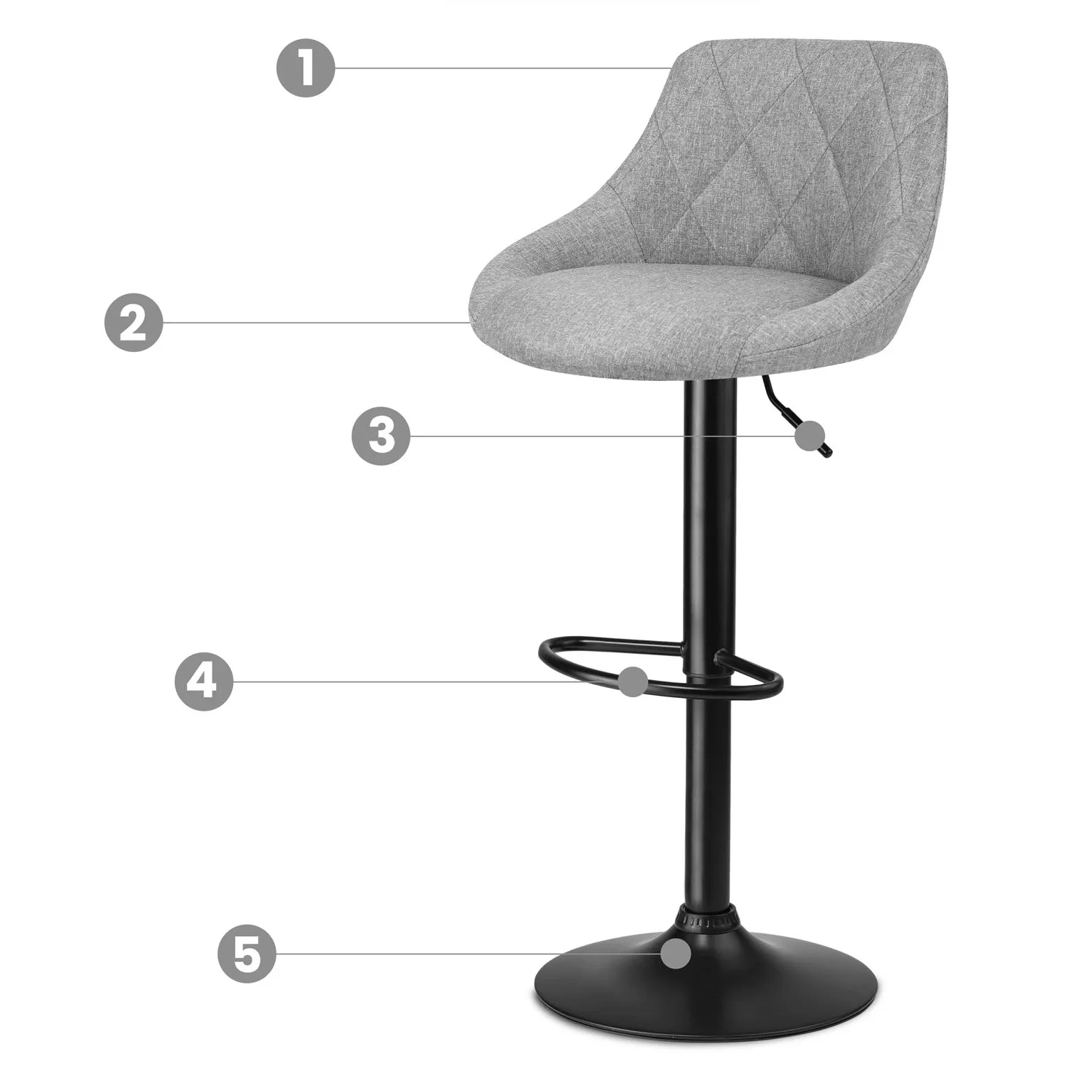 Nerra baro kėdė su atlošu, pilkas audinys - nuotrauka 1