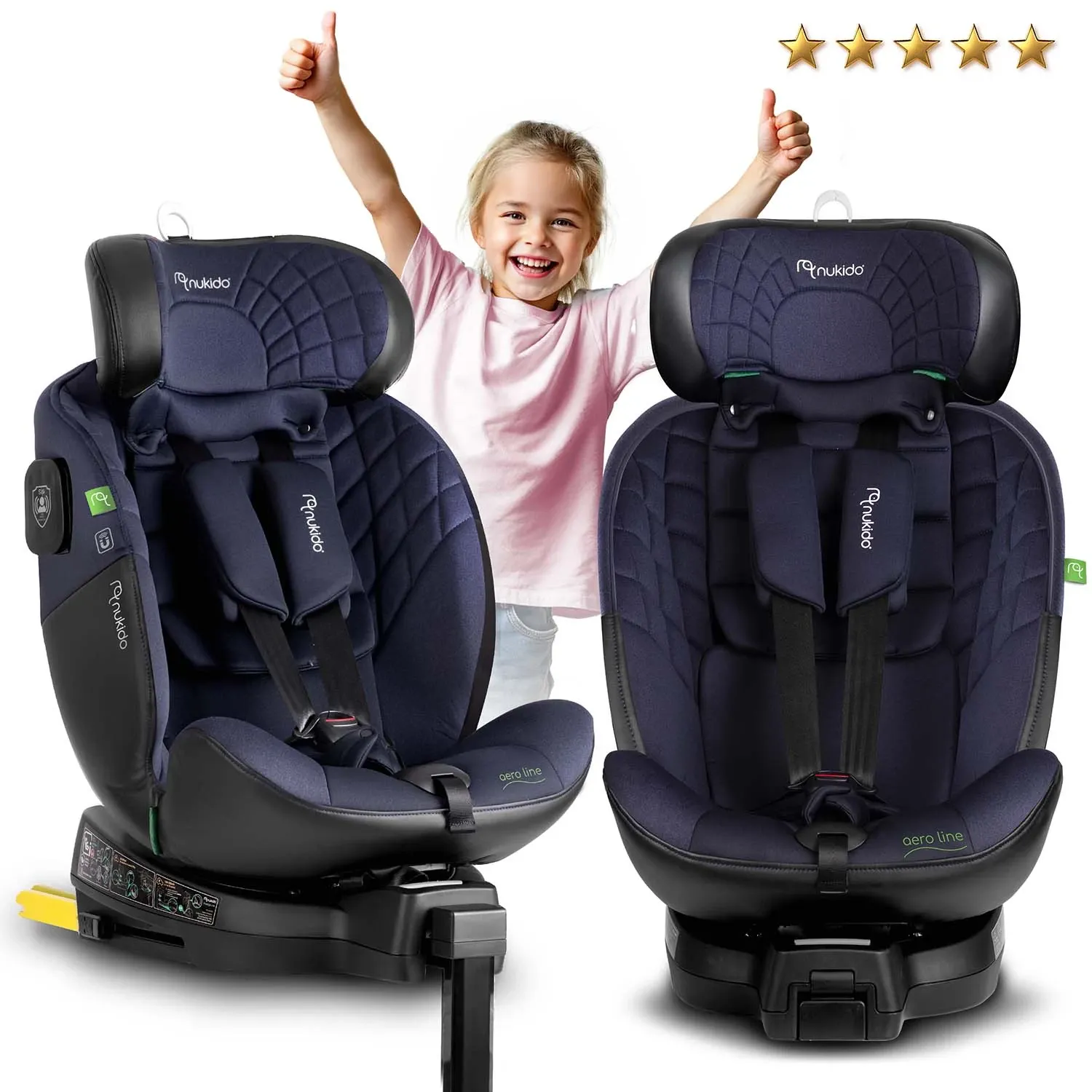 „Nukido Aero Line“ automobilinė kėdutė, juoda/tamsiai mėlyna, 0-36 kg, ISOFIX - nuotrauka 1