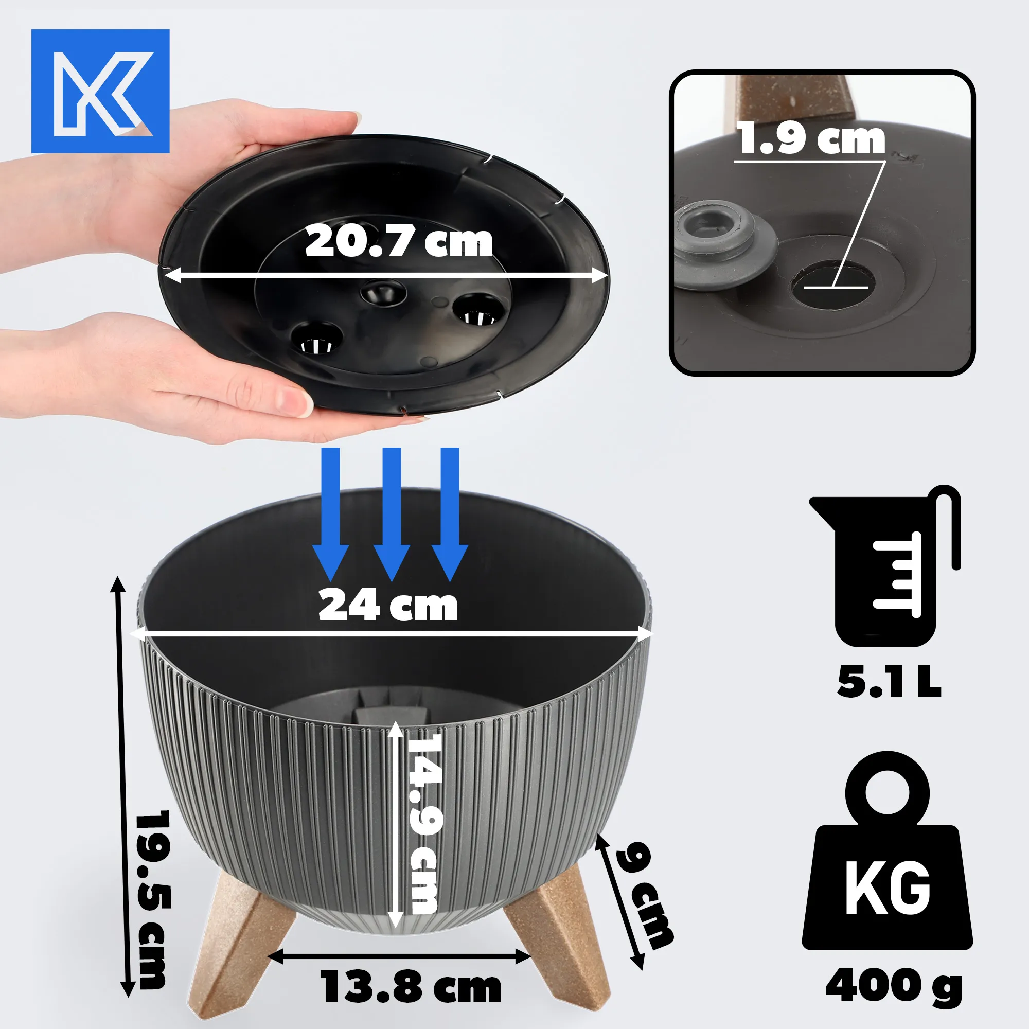 Milis gėlių dubuo su kojelėmis 24 cm