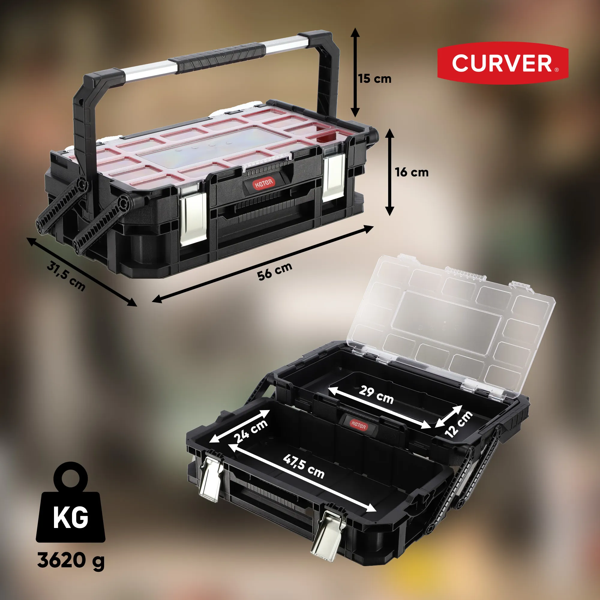 „Keter Connect“ įrankių organizatorius, juodas