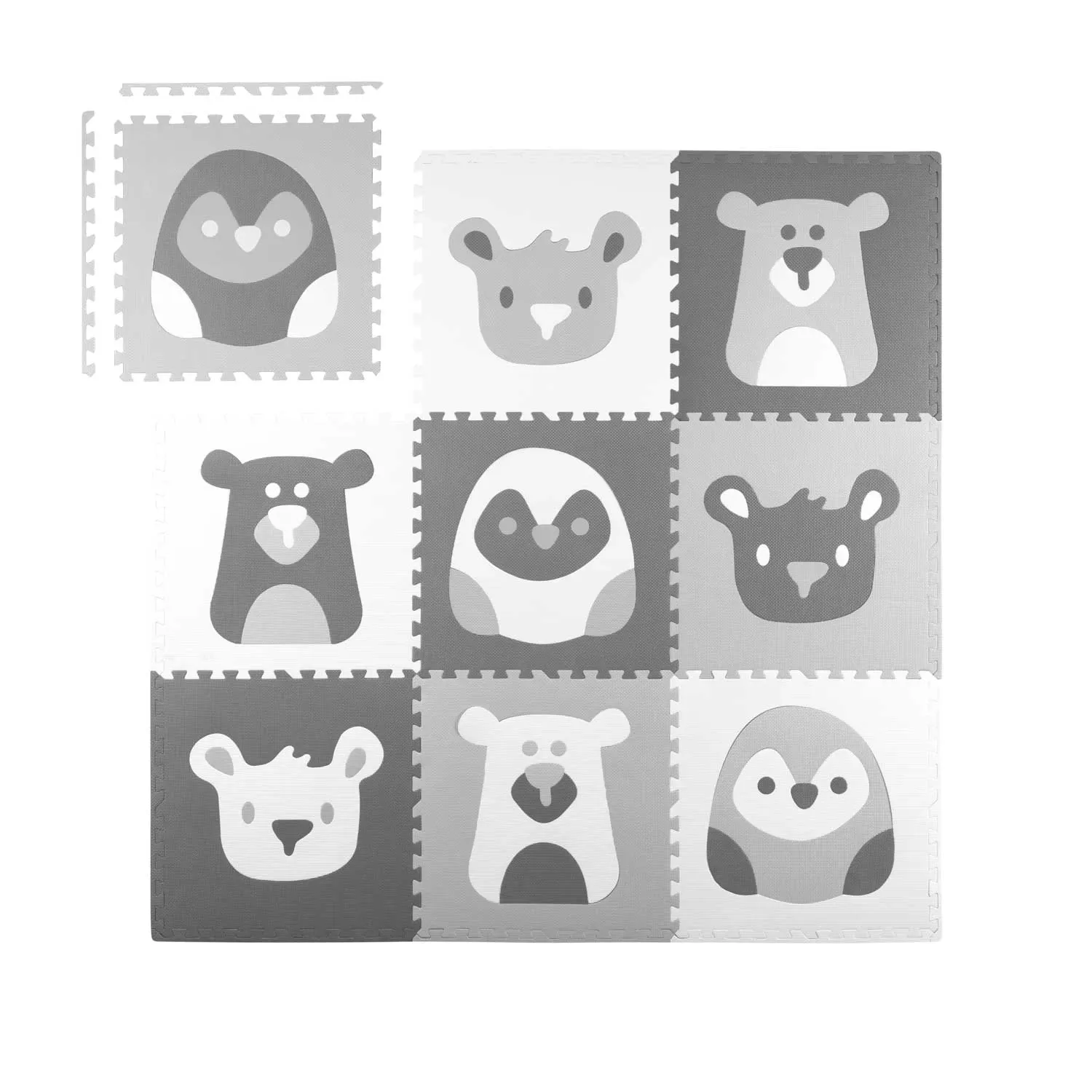 Putplasčio dėlionės kilimėlis 180x180cm 9 vnt. pilkų gyvūnų - nuotrauka 1