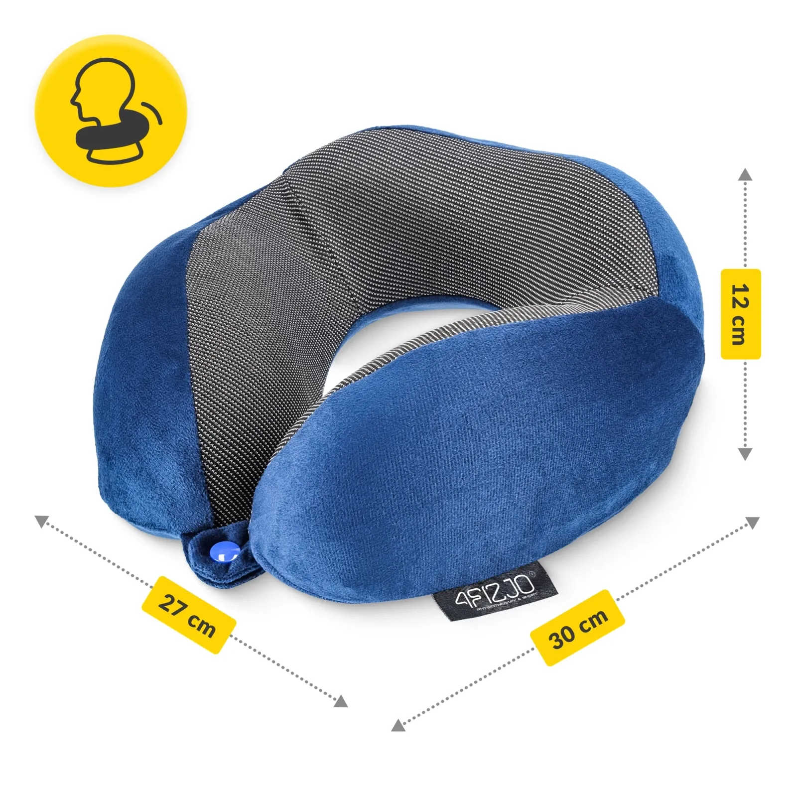 Tamsiai mėlyna kruasaninė kelioninė pagalvė miegui