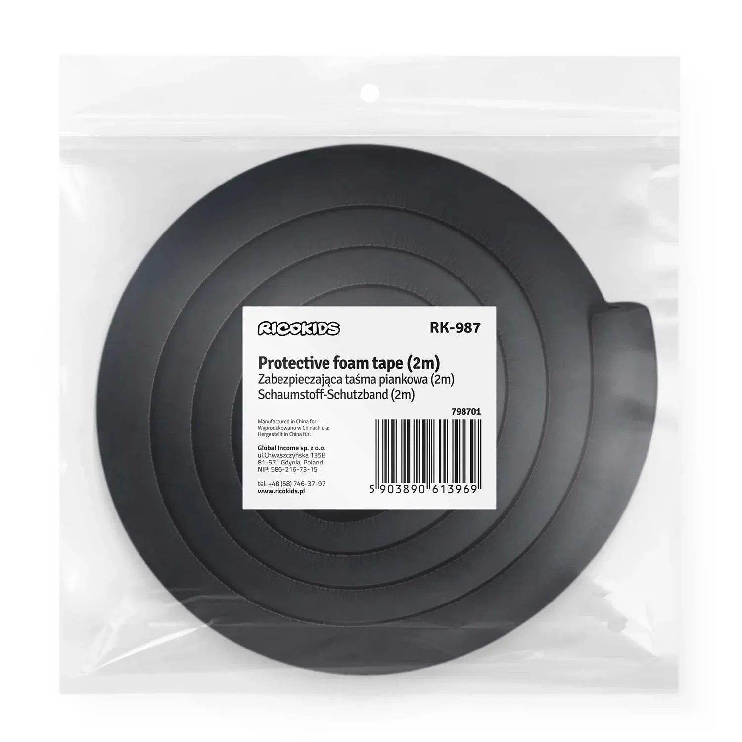Ricokids 798701 juoda putplasčio apsauginė juosta 2 m - nuotrauka 1