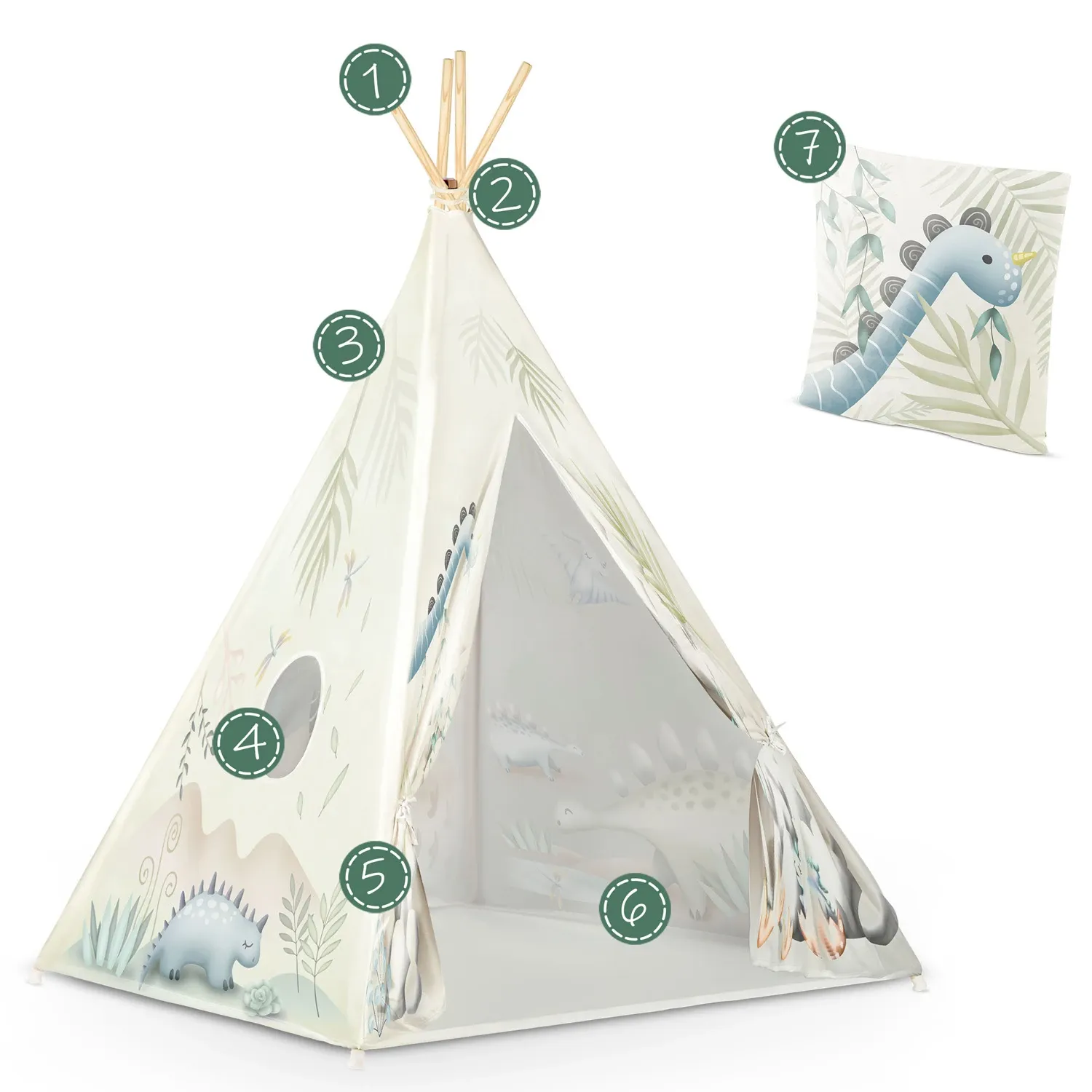 Nukido tipi palapinė vaikams – dinozaurai - nuotrauka 1