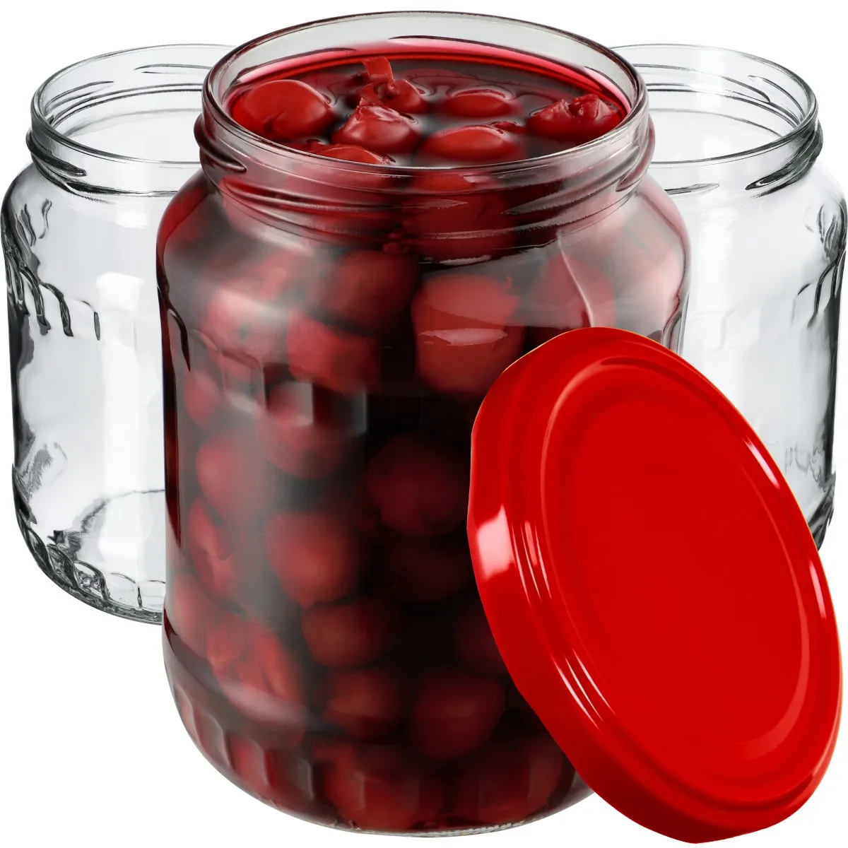 Jukka konservavimo stiklainiai 720 ml, 48 vnt., 82 mm + raudoni dangteliai