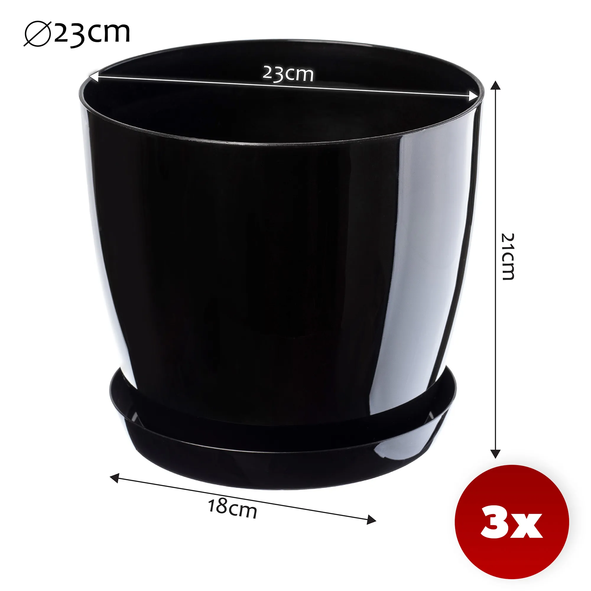 Agen vazonas su lėkštute, juodas, 23 cm, 3 vnt.