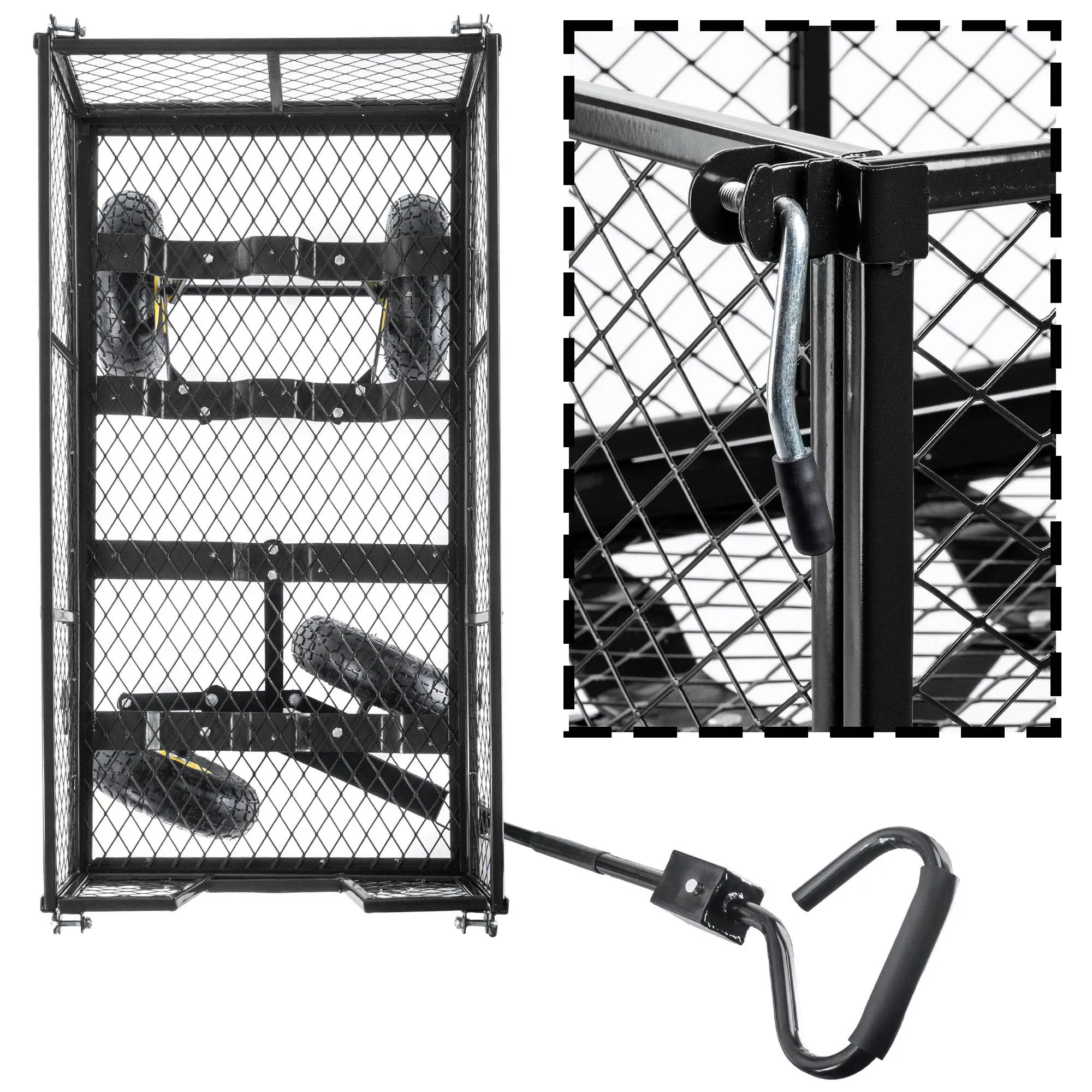 3 viename sodo vežimėlis, 300 kg, juodas, su brezentu