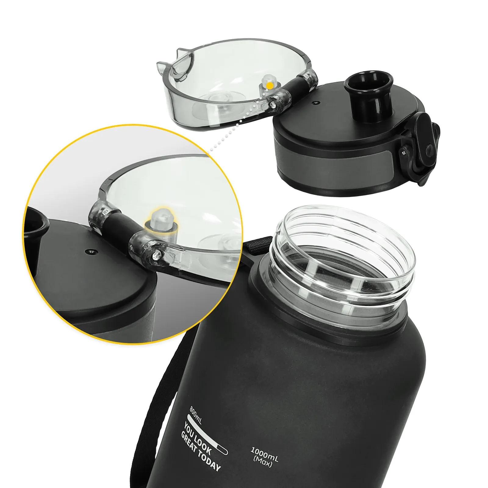 1 l juodas sportinis vandens butelis