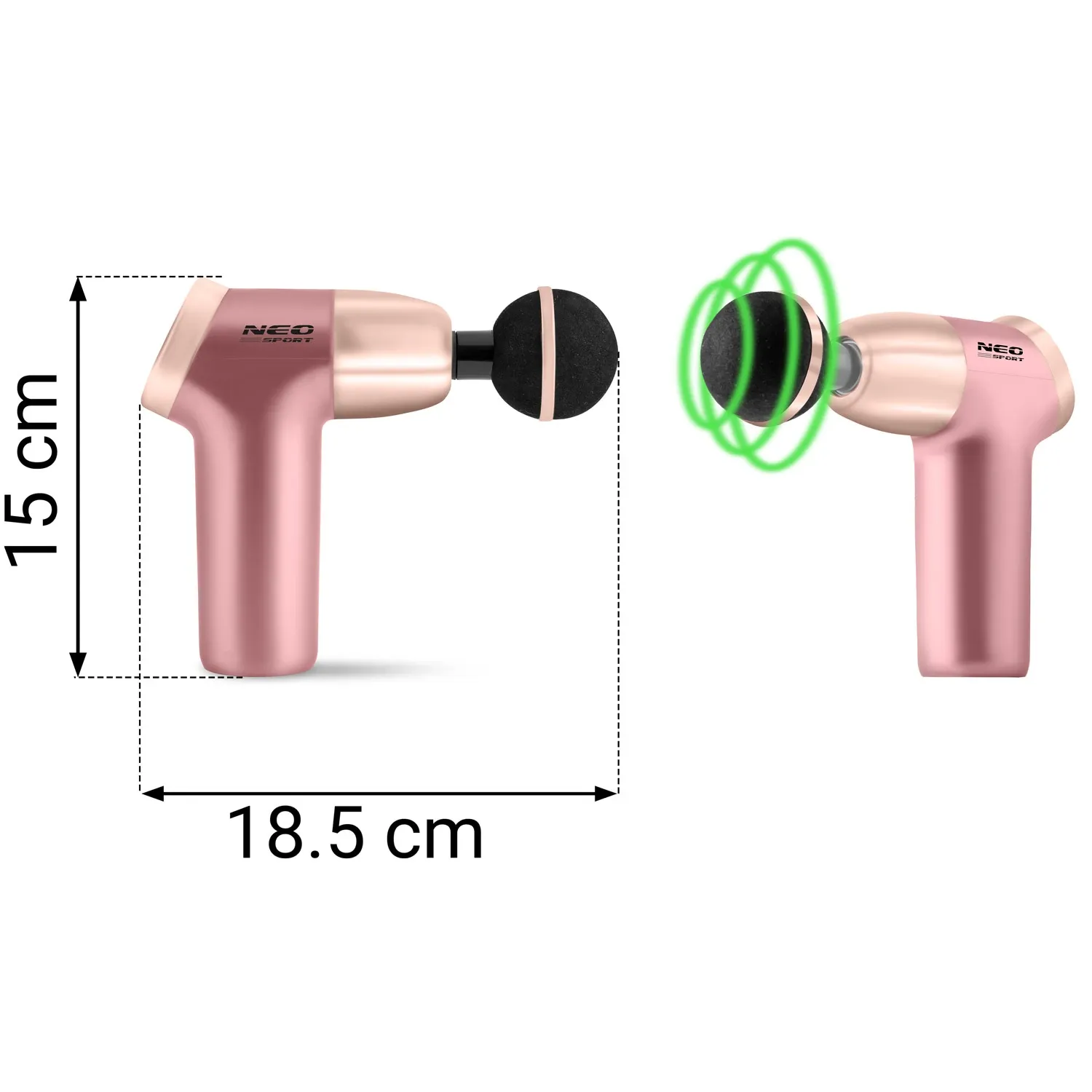 Kūno masažo pistoletas 8 antgaliai NS-500 Neo-sport rožinis - nuotrauka 1