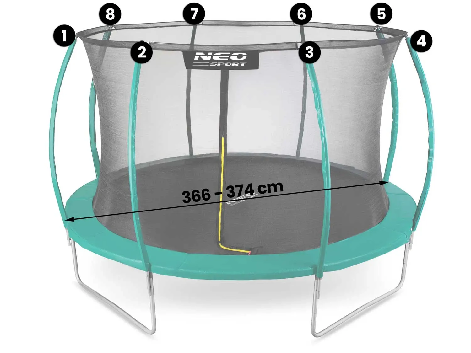 Vidinis batutų tinklas 374 cm 12 pėdų Neo-Sport - nuotrauka 1