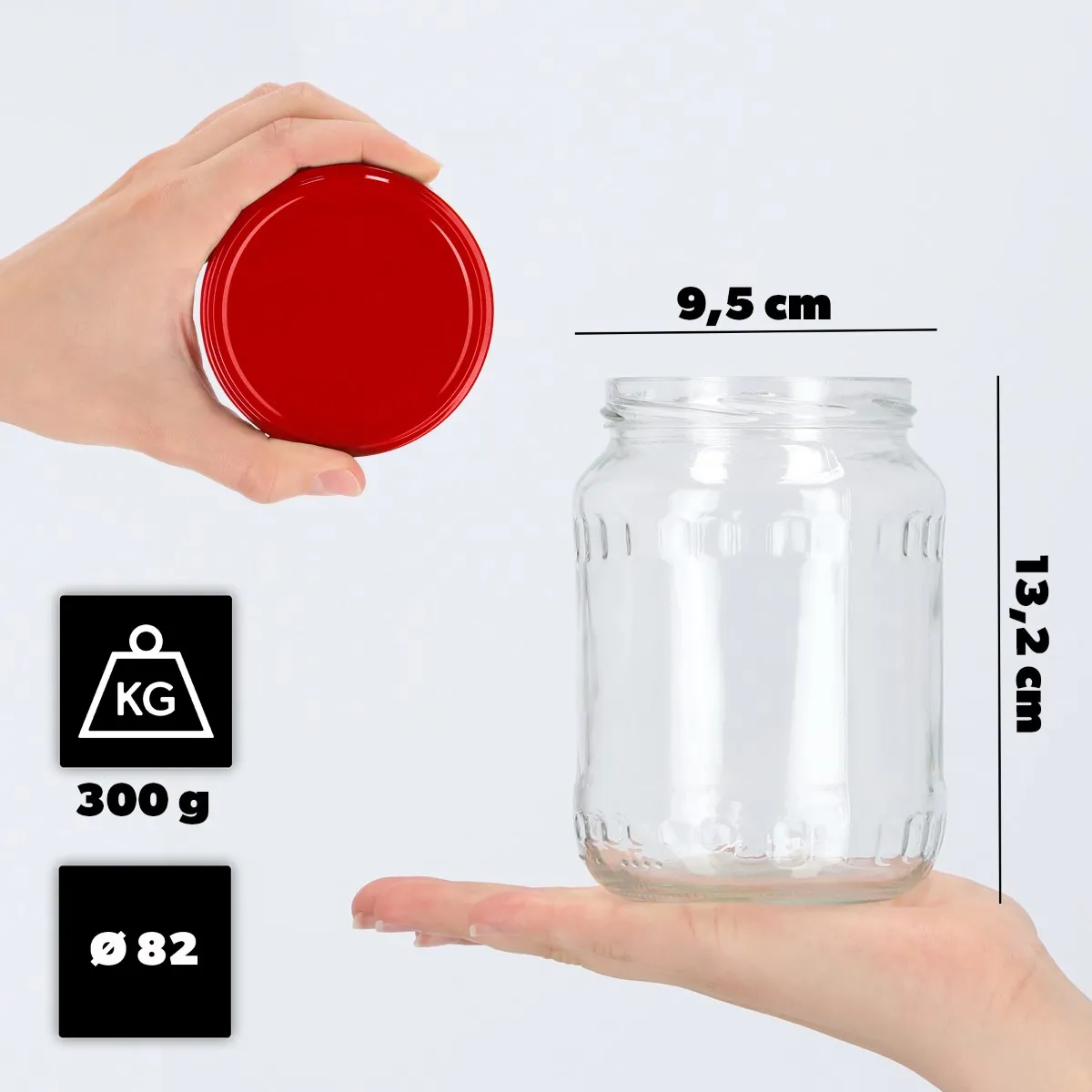 Jukka konservavimo stiklainiai 720 ml, 48 vnt., 82 mm + raudoni dangteliai