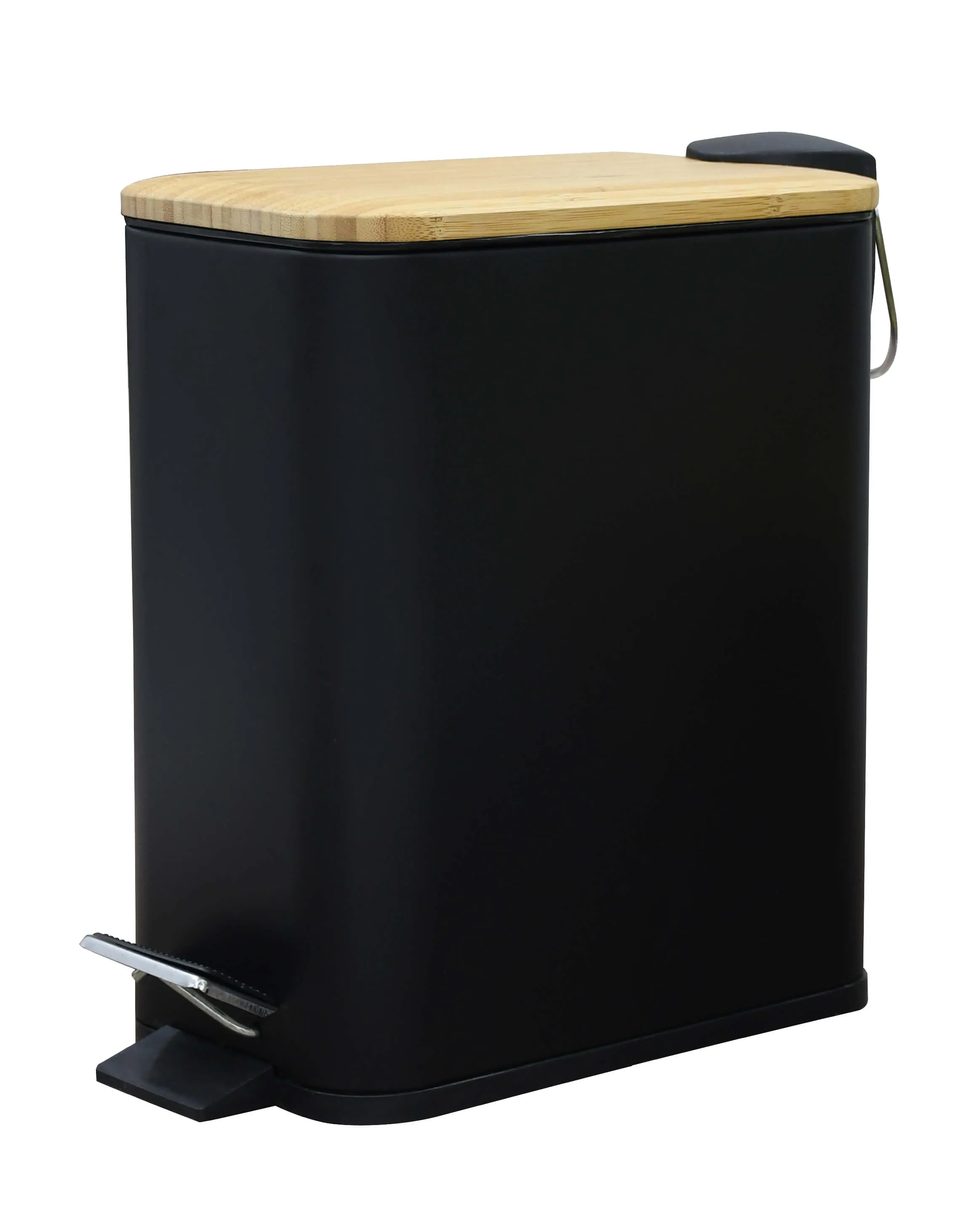 Šiukšliadėžė su bambukiniu dangčiu, 5 l, juoda