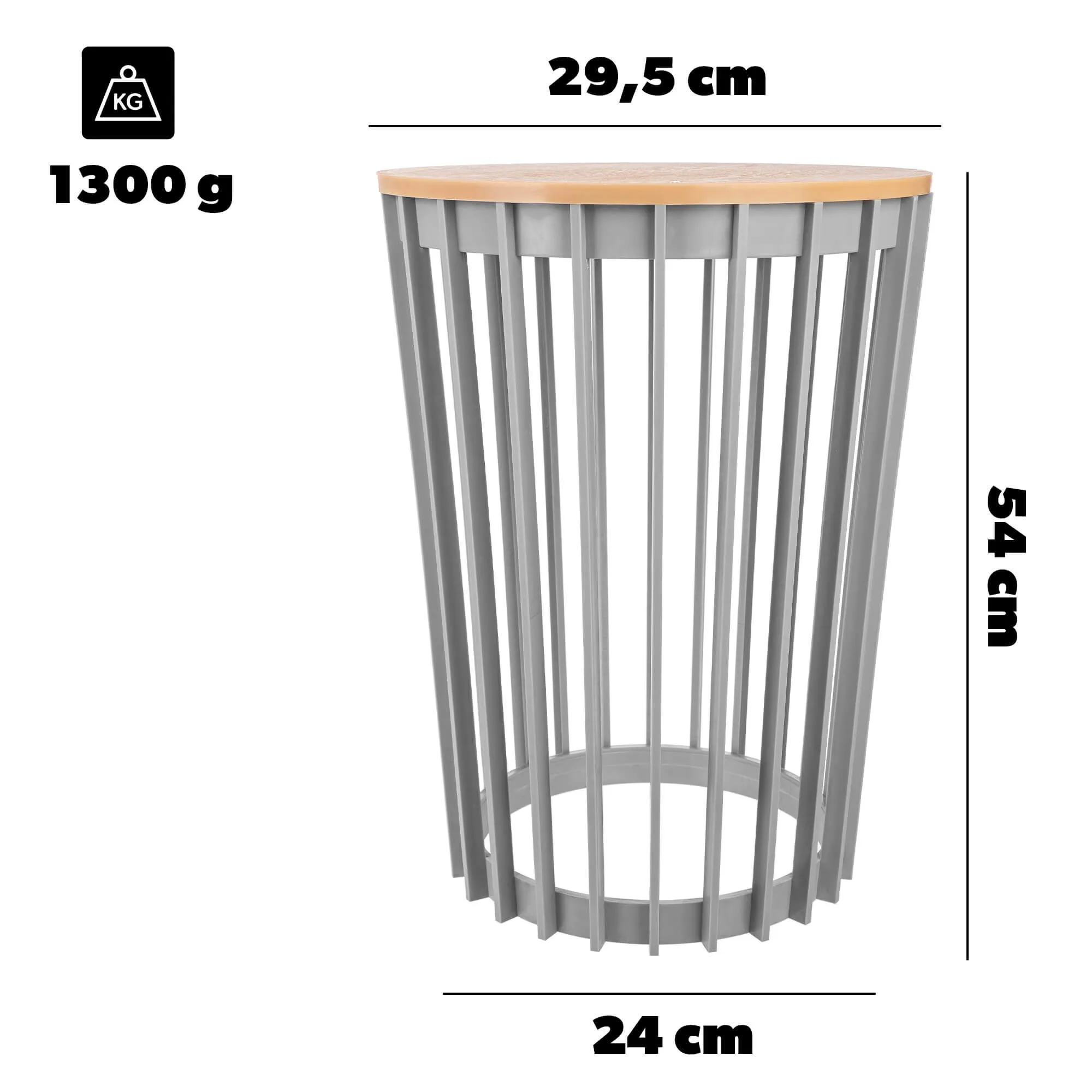Aytre dvipusis augalų stovas 54 cm platinos spalvos + natūralaus medžio stalviršis