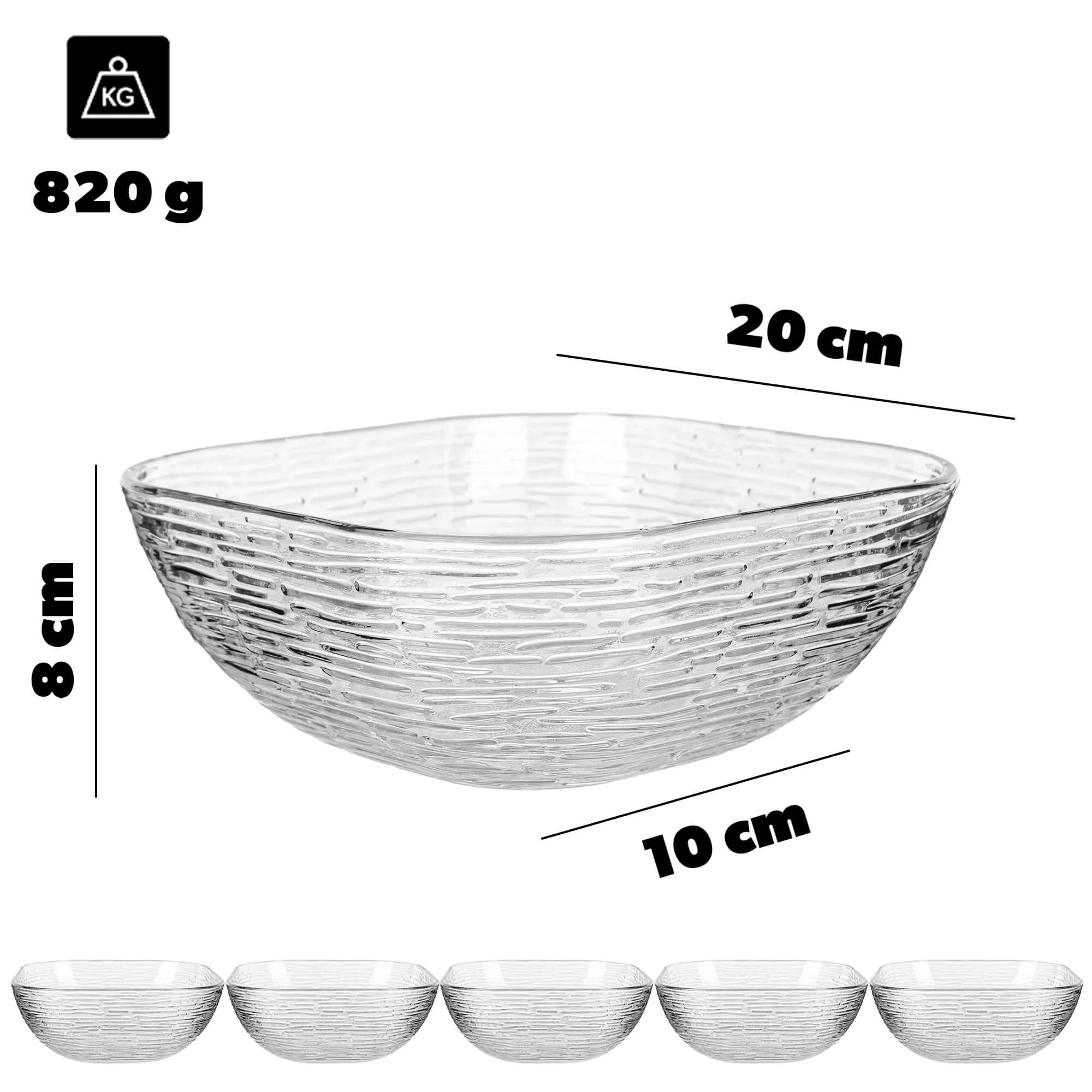 Venosa stikliniai salotų dubenėliai, 20 cm, žievės rašto, 6 vnt.