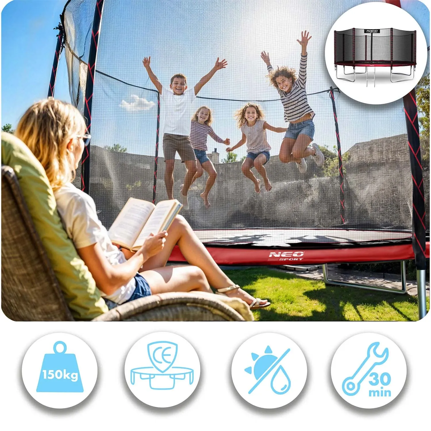 12 pėdų / 374 cm sodo batutas su lauko tinklu ir kopėčiomis Neo-Sport - nuotrauka 1