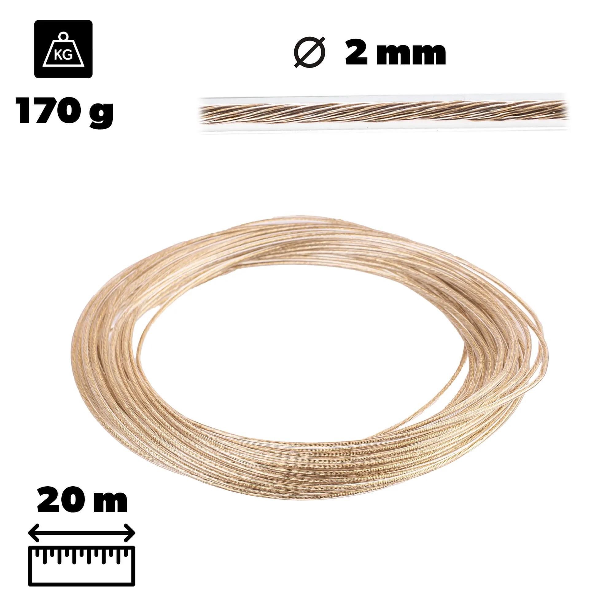 Rive 20 m auksinė plieninė virvė