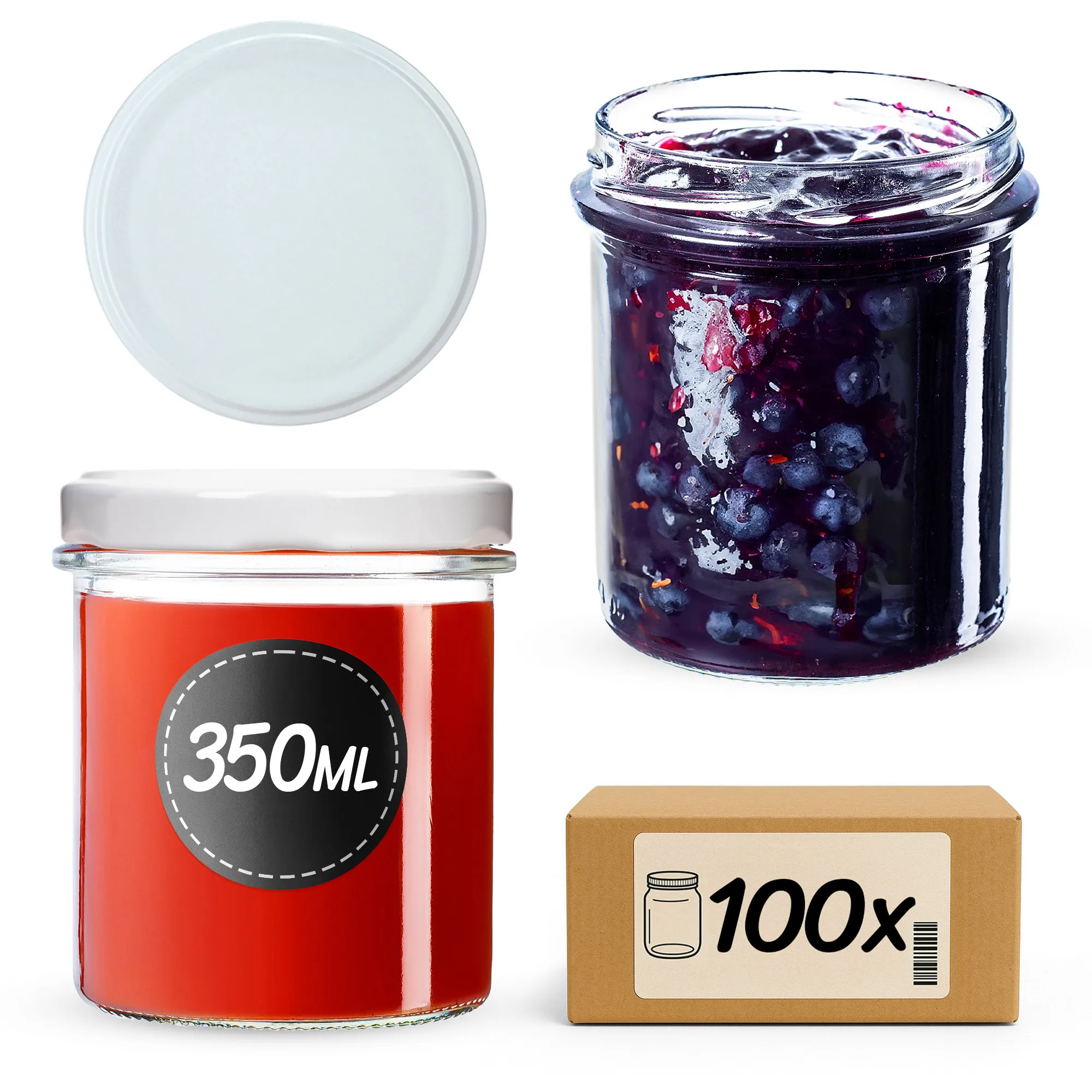 Avila konservavimo stiklainiai 350 ml 100 vnt. 82 mm + balti dangteliai