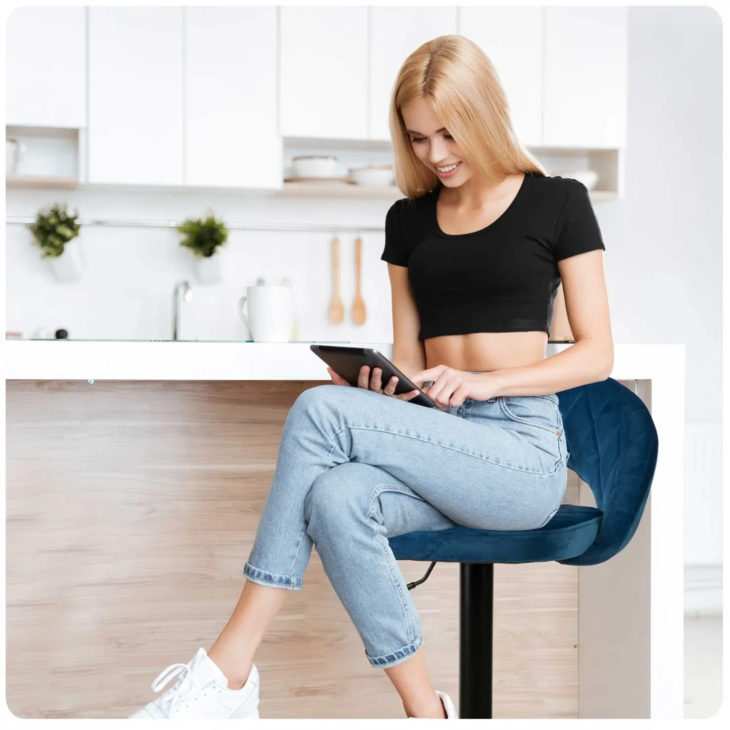 Meva mėlyna baro kėdė su atlošu - nuotrauka 1