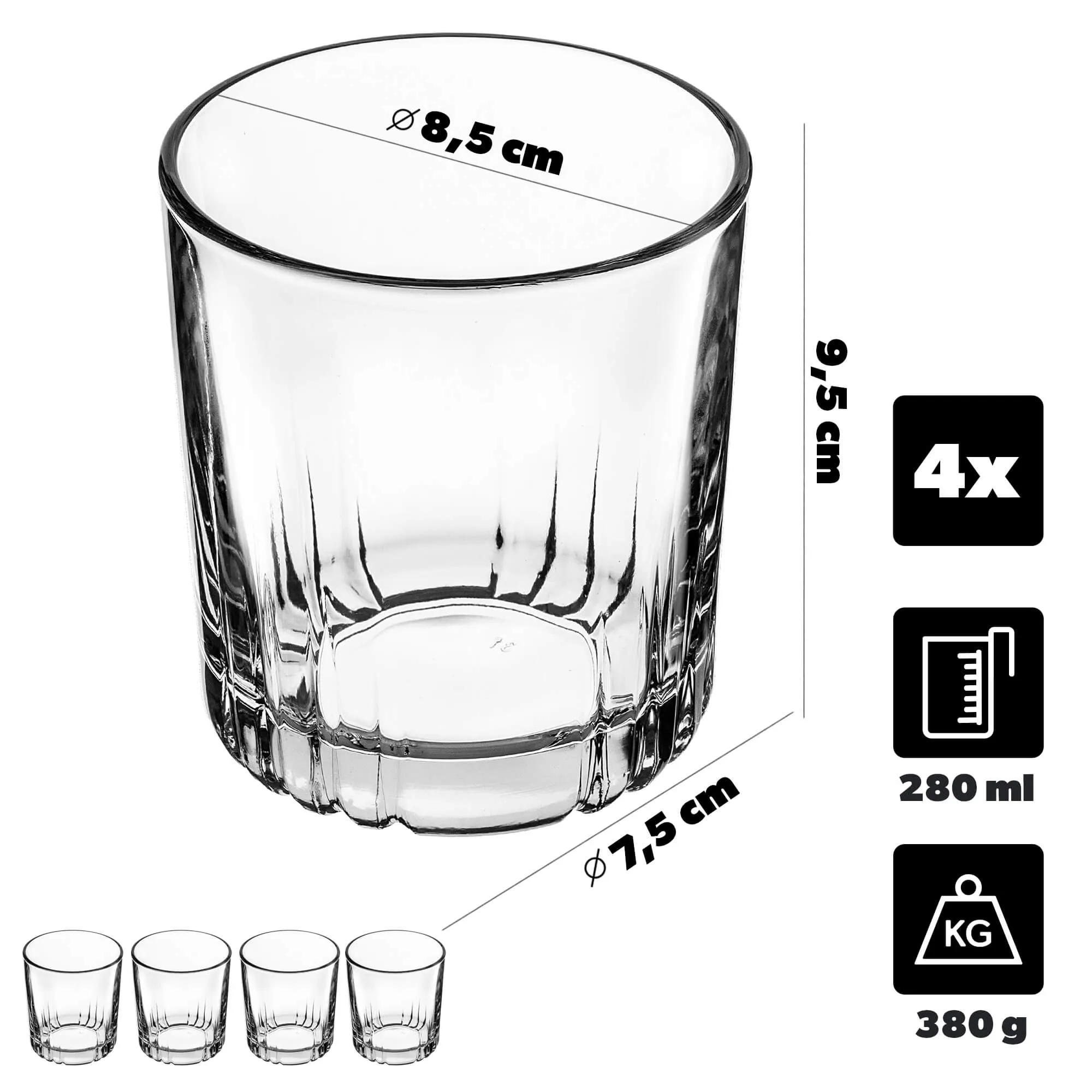 Tailando viskio ir kokteilių stiklinės 280 ml, 4 vnt.