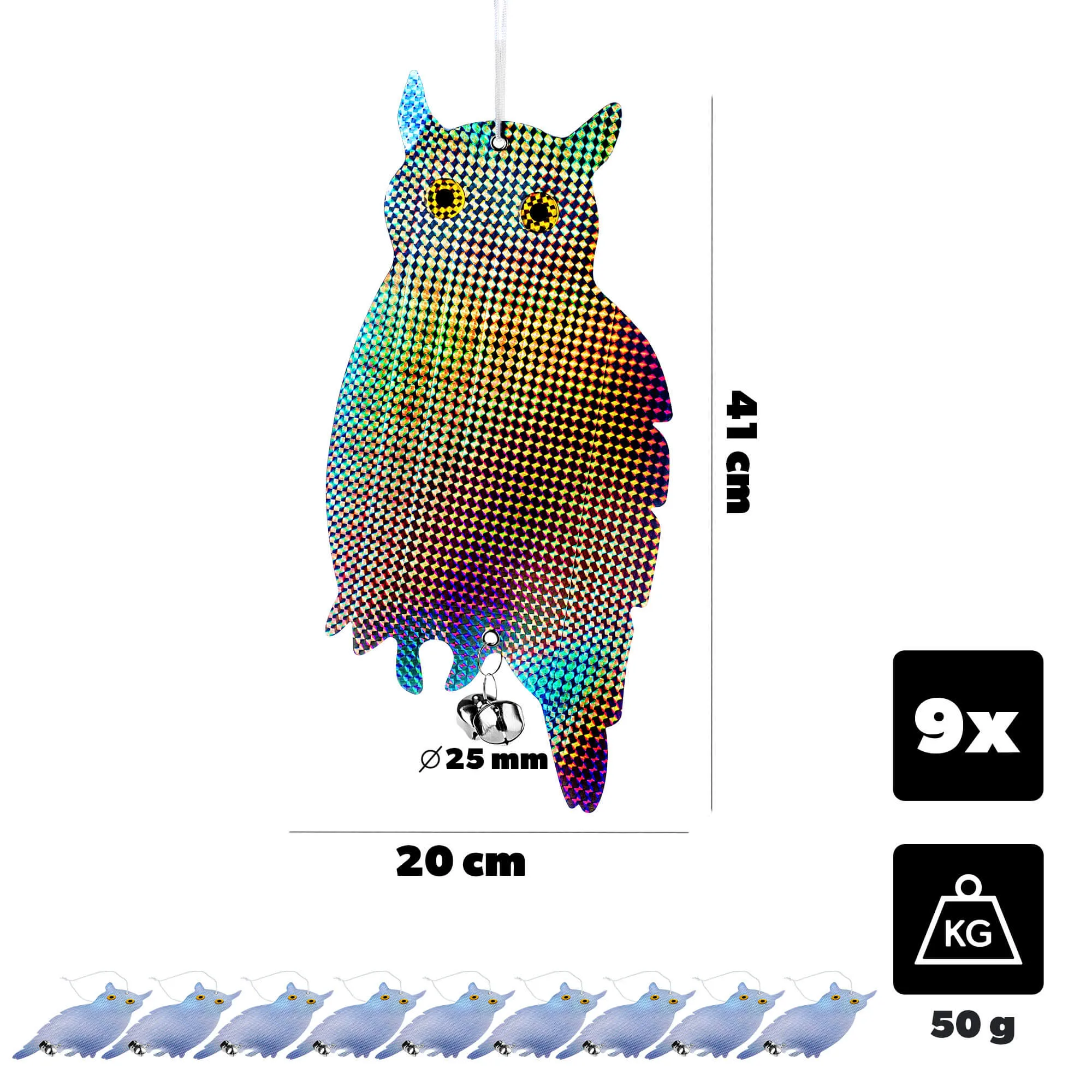 „Meun“ pelėdų paukščių baidyklė 41 x 20 cm, 9 vnt.