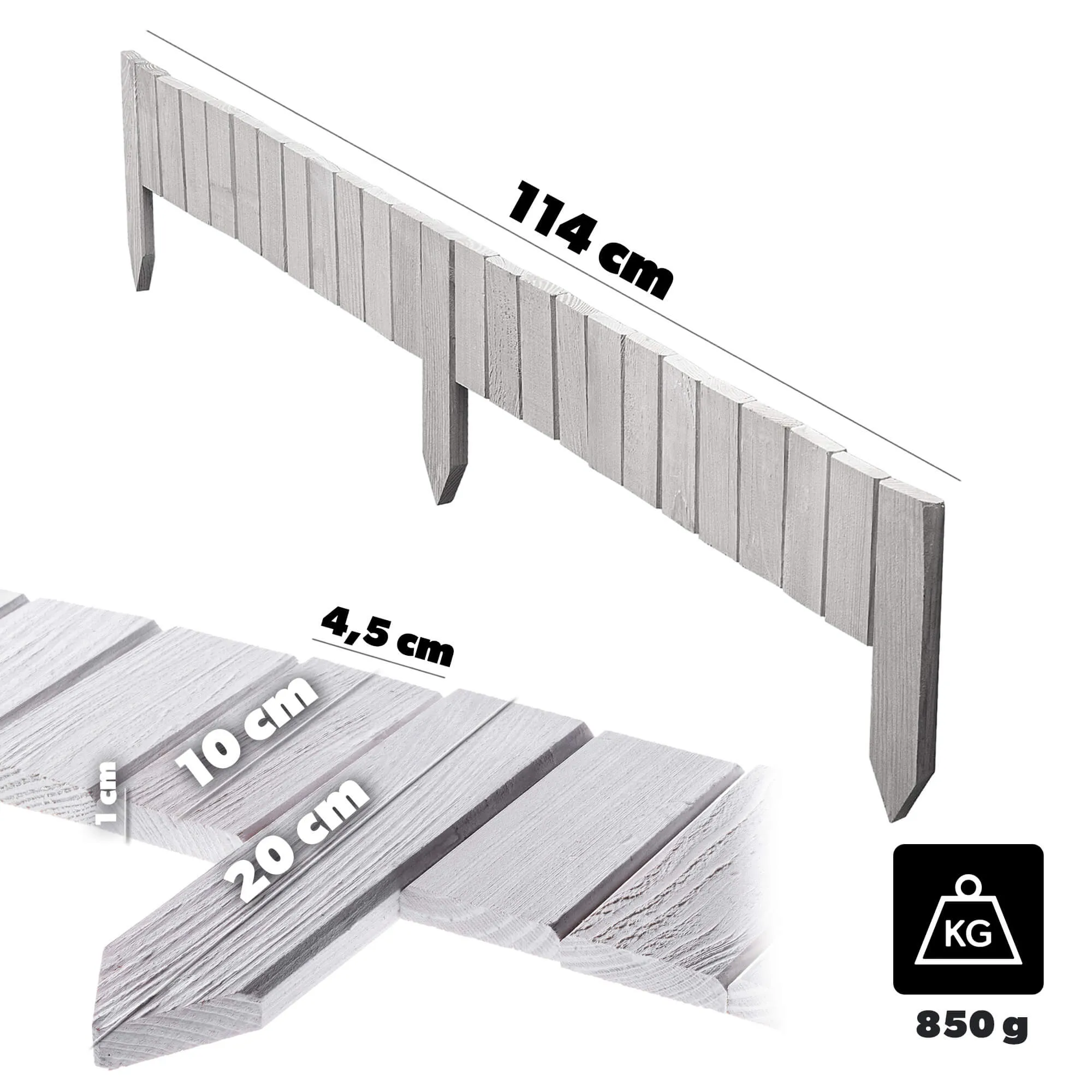 Medinė ritininė tvora Ansjo, apvadu, 115 x 10 cm, balta