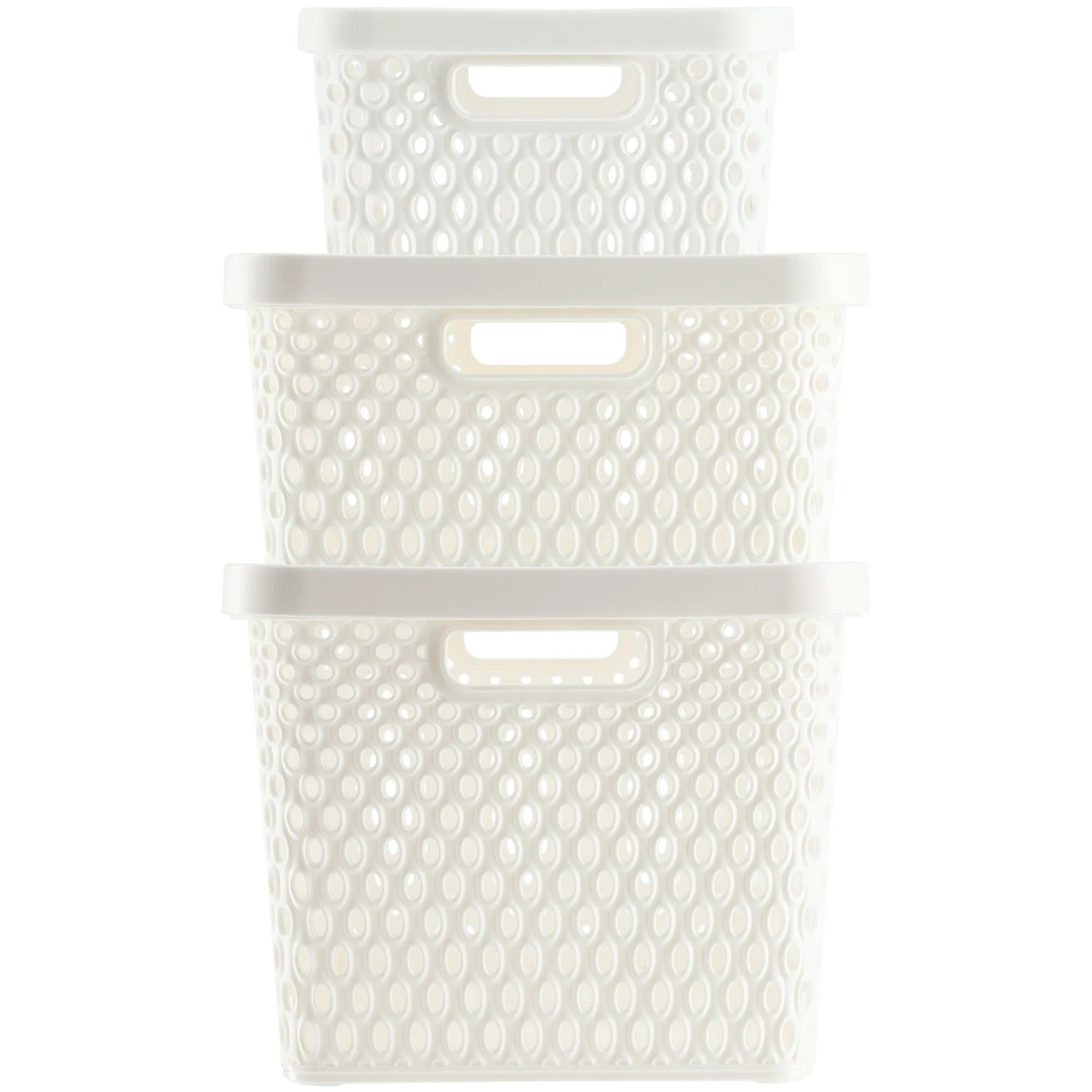 Pau daiktadėžių rinkinys su dangčiu, 4,5 l + 12 l + 18 l, baltas