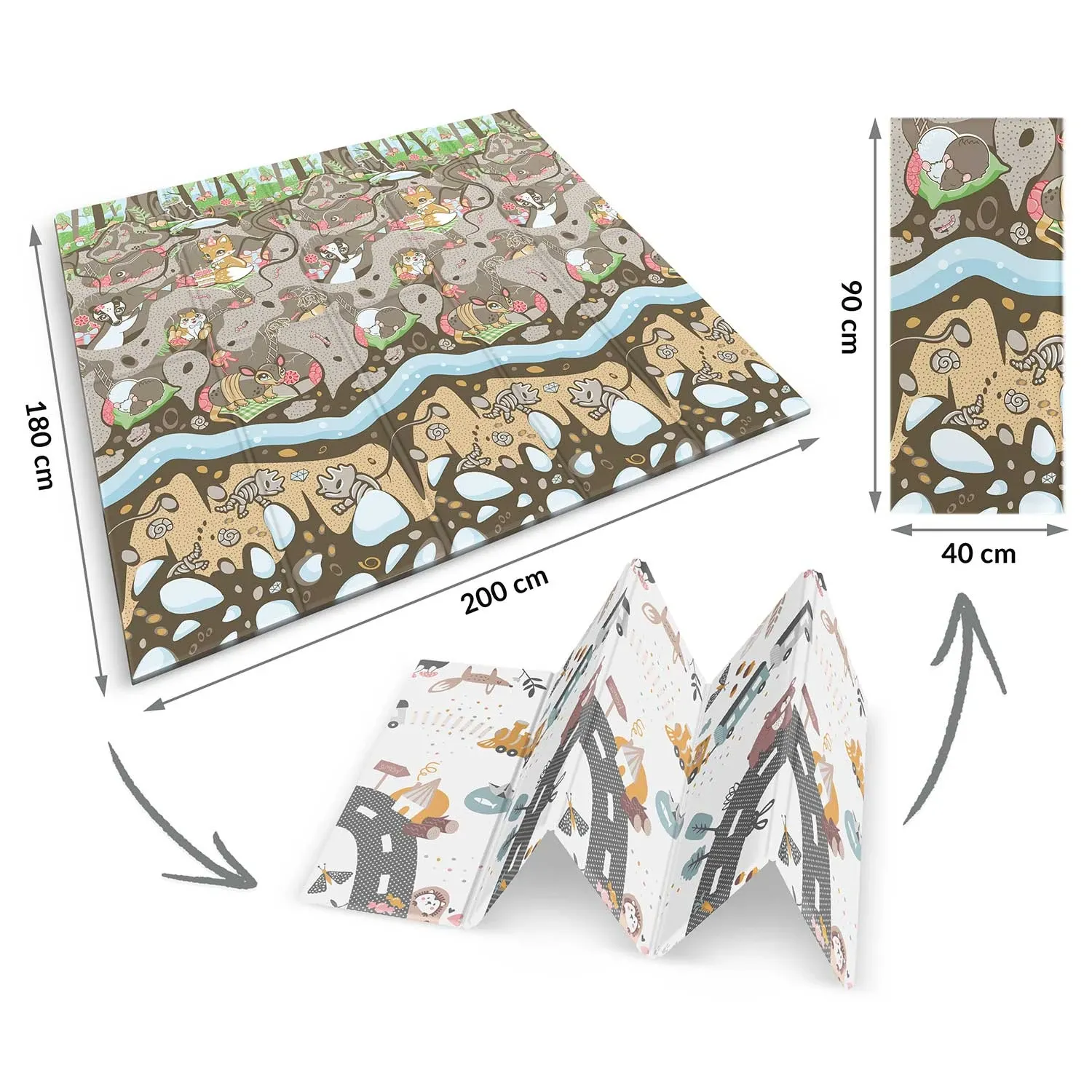Sulankstomas putplasčio kilimėlis 200 x 180 x 1 cm Nukido NK-340 antžeminis traukinys - nuotrauka 1