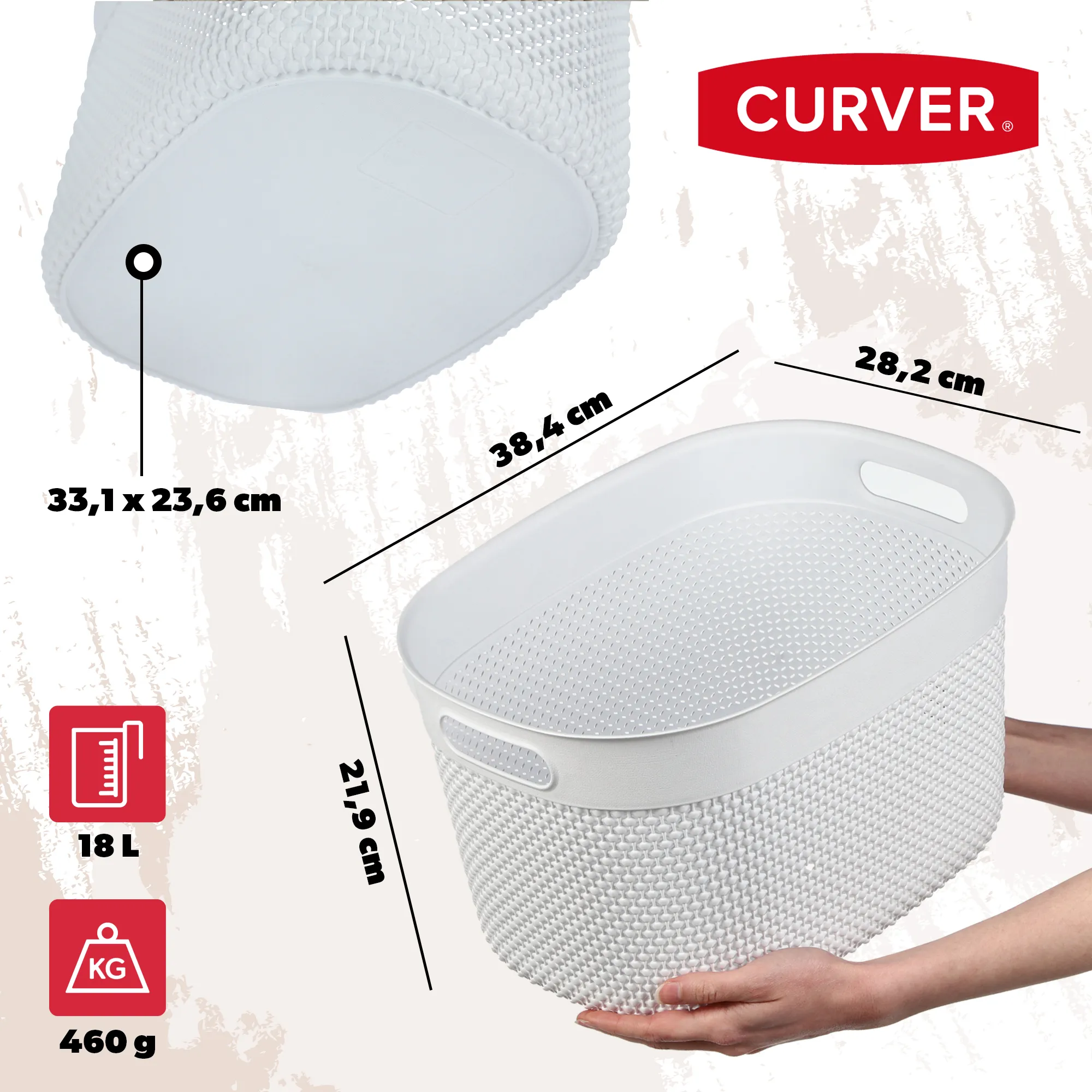 Stačiakampis krepšys 18 l Curver Filo perdirbtas, baltas