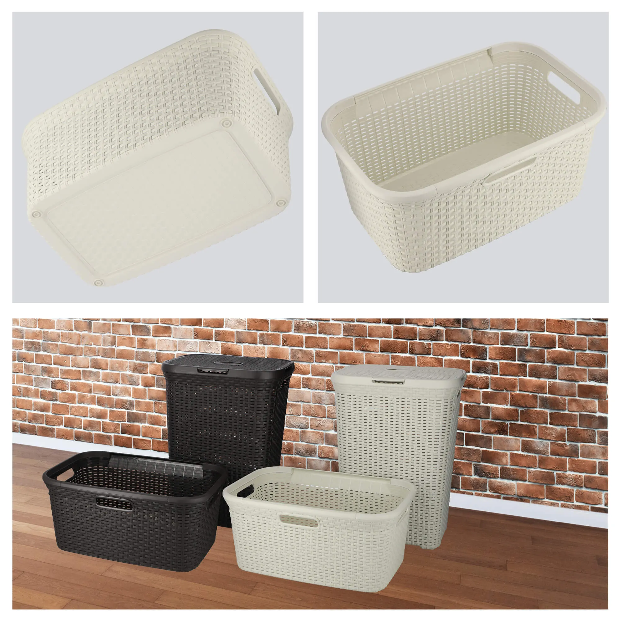 Curver Natural Style 45 l kreminės spalvos skalbinių konteineris