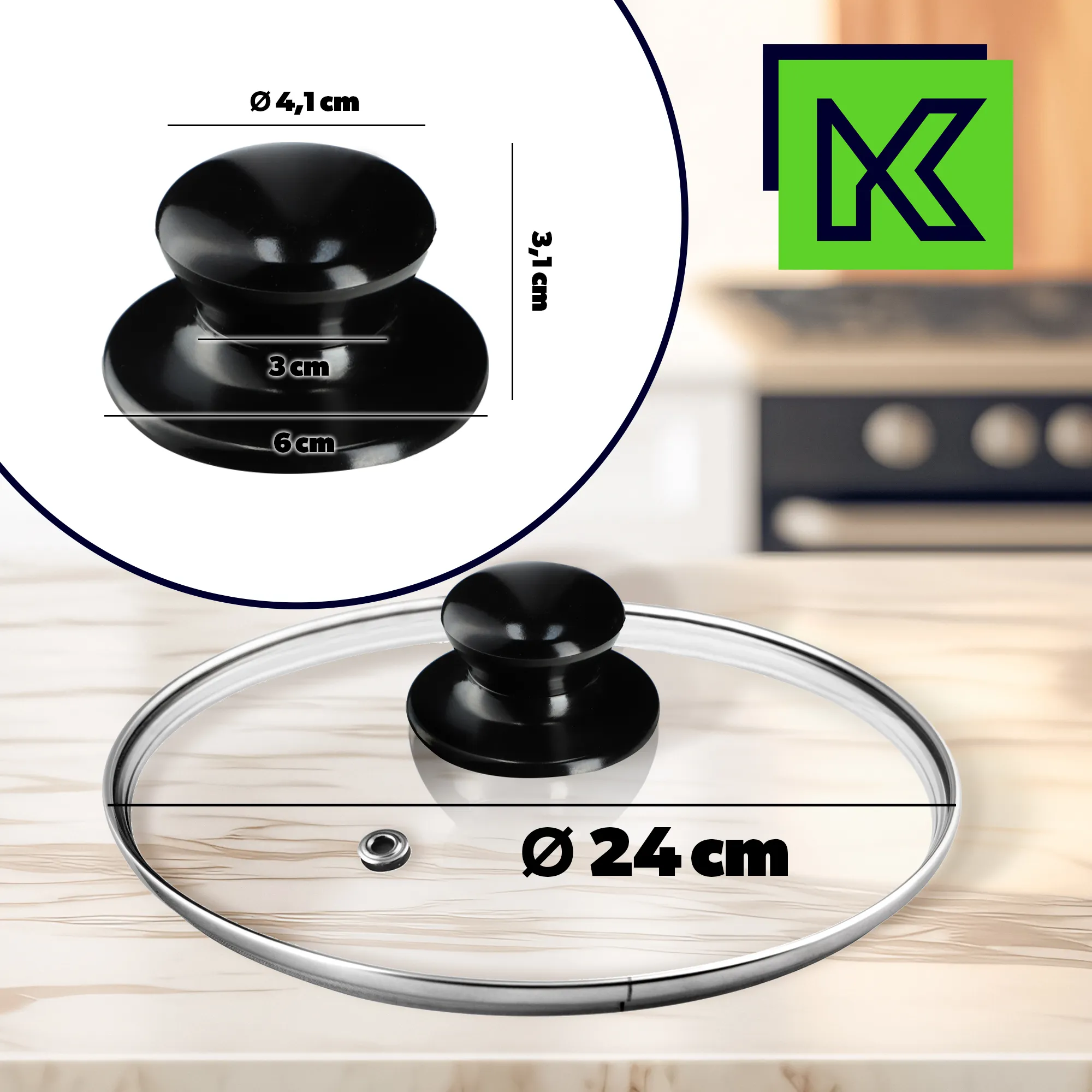 Karščiui atsparus dangtis su juoda rankena Caserta 24 cm