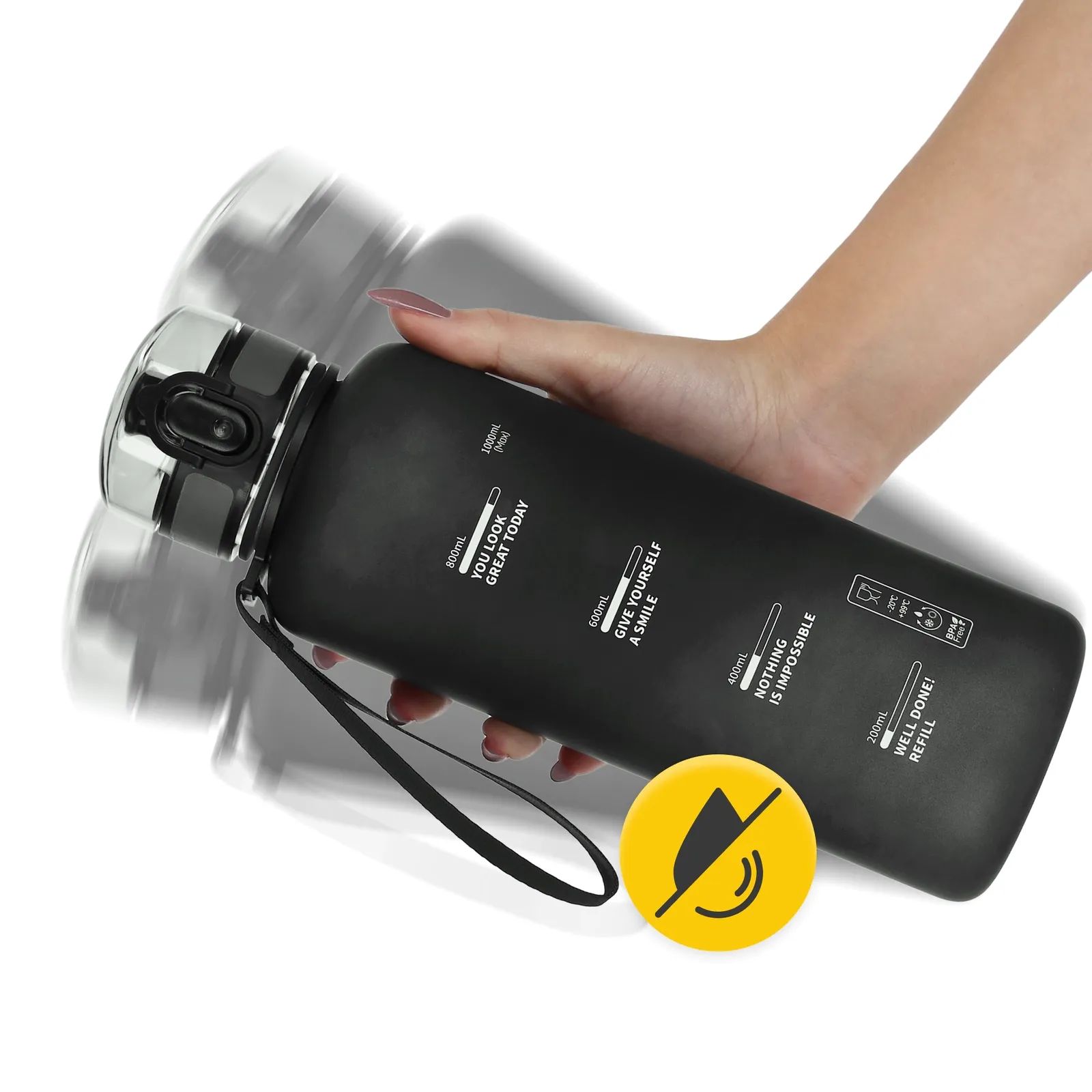 1 l juodas sportinis vandens butelis