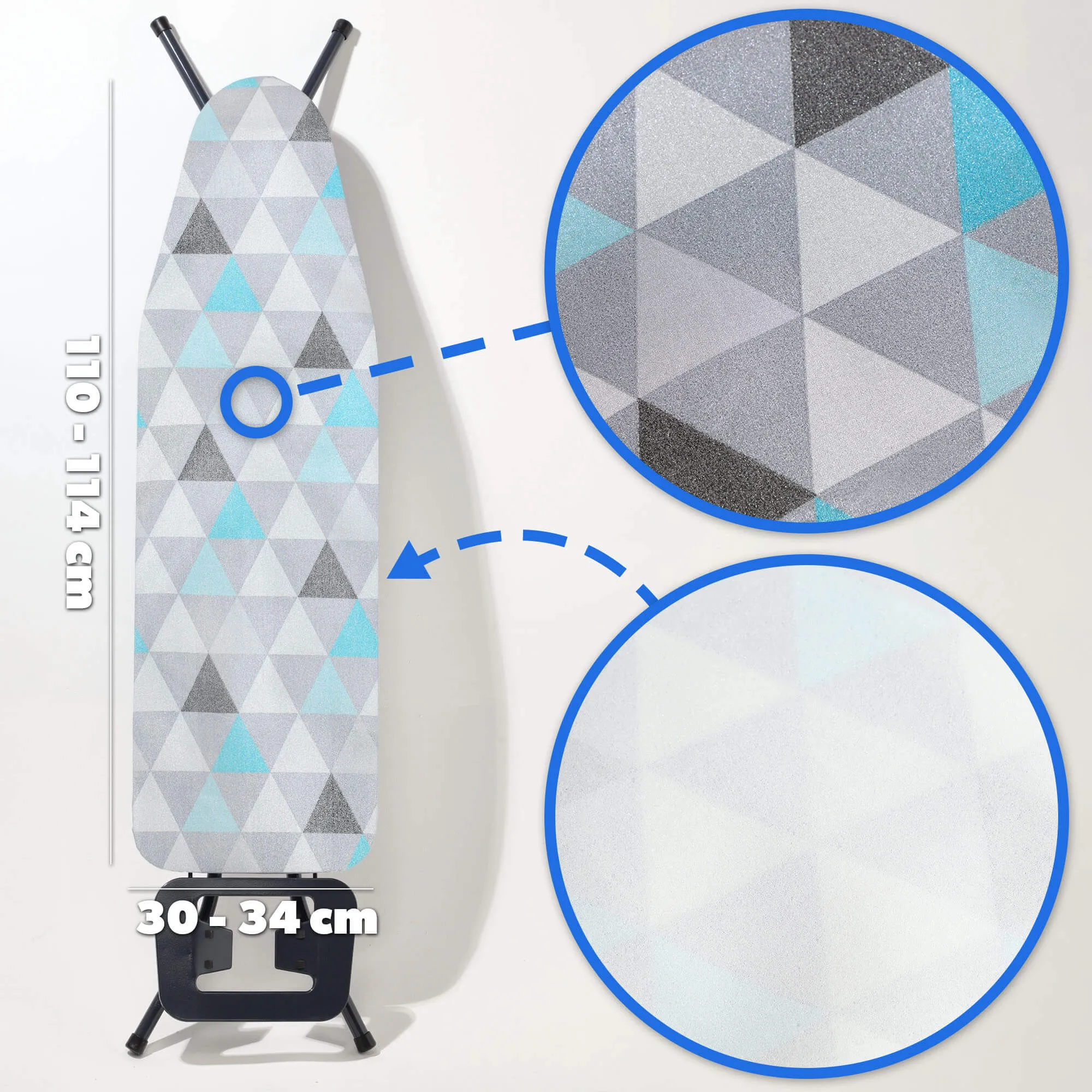 Lyginimo lentos užvalkalas 110×30 cm, tamprus trikampio formos pagrindas