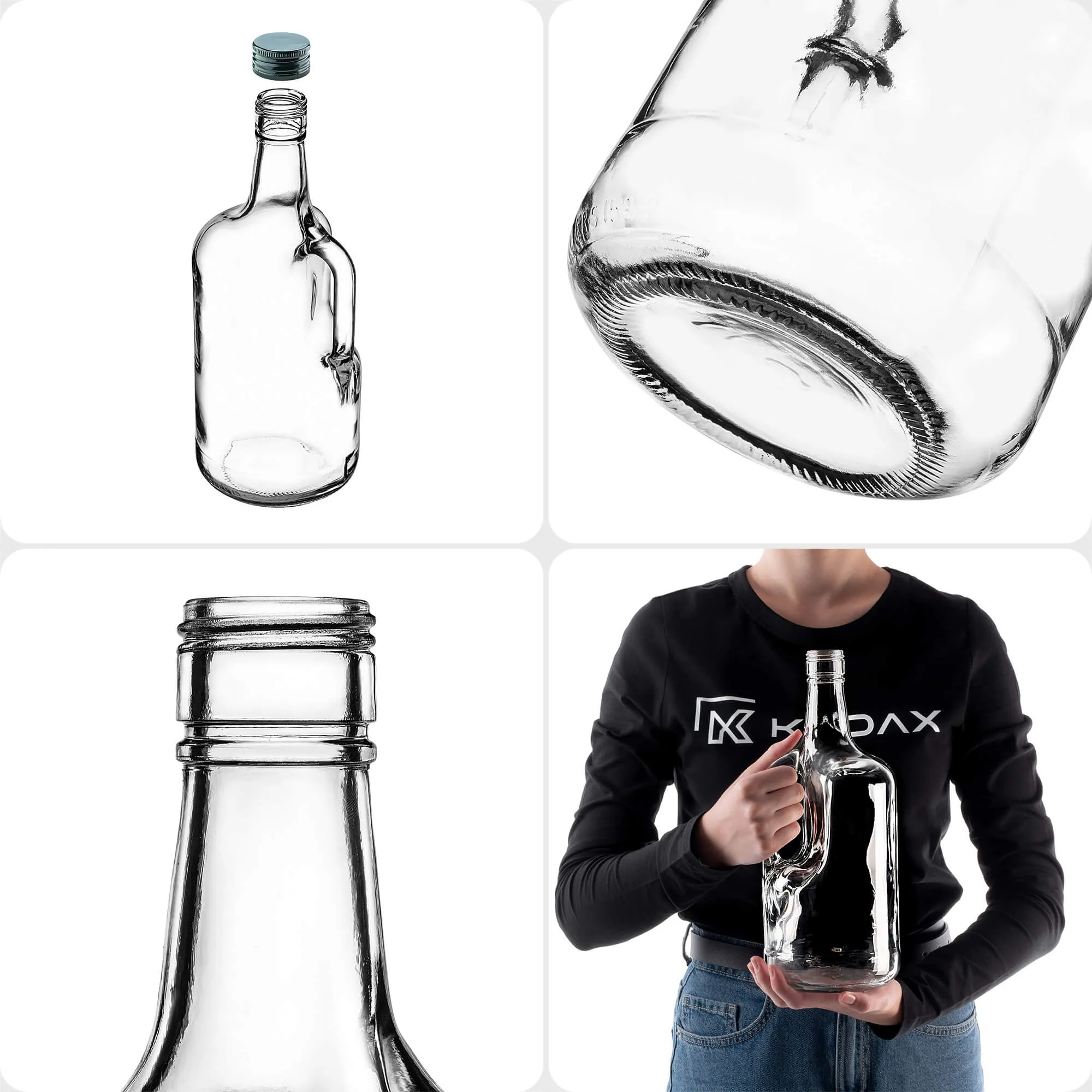 Boude stiklinis butelis su rankena 1750 ml su žaliu dangteliu 1 vnt.