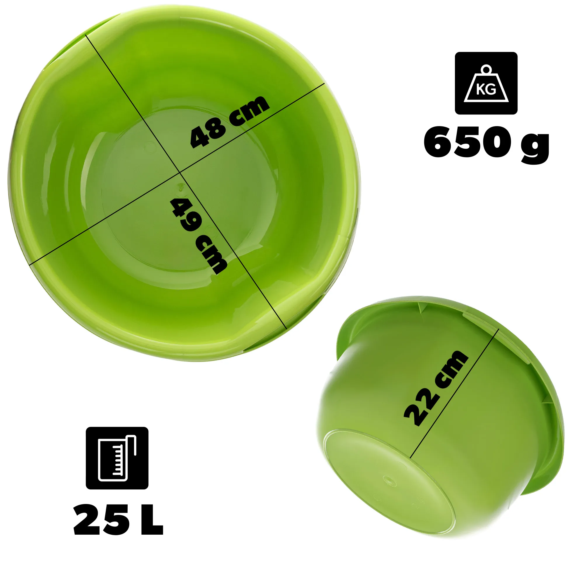 Treix 25 l žalias plastikinis praustuvas su rankenomis