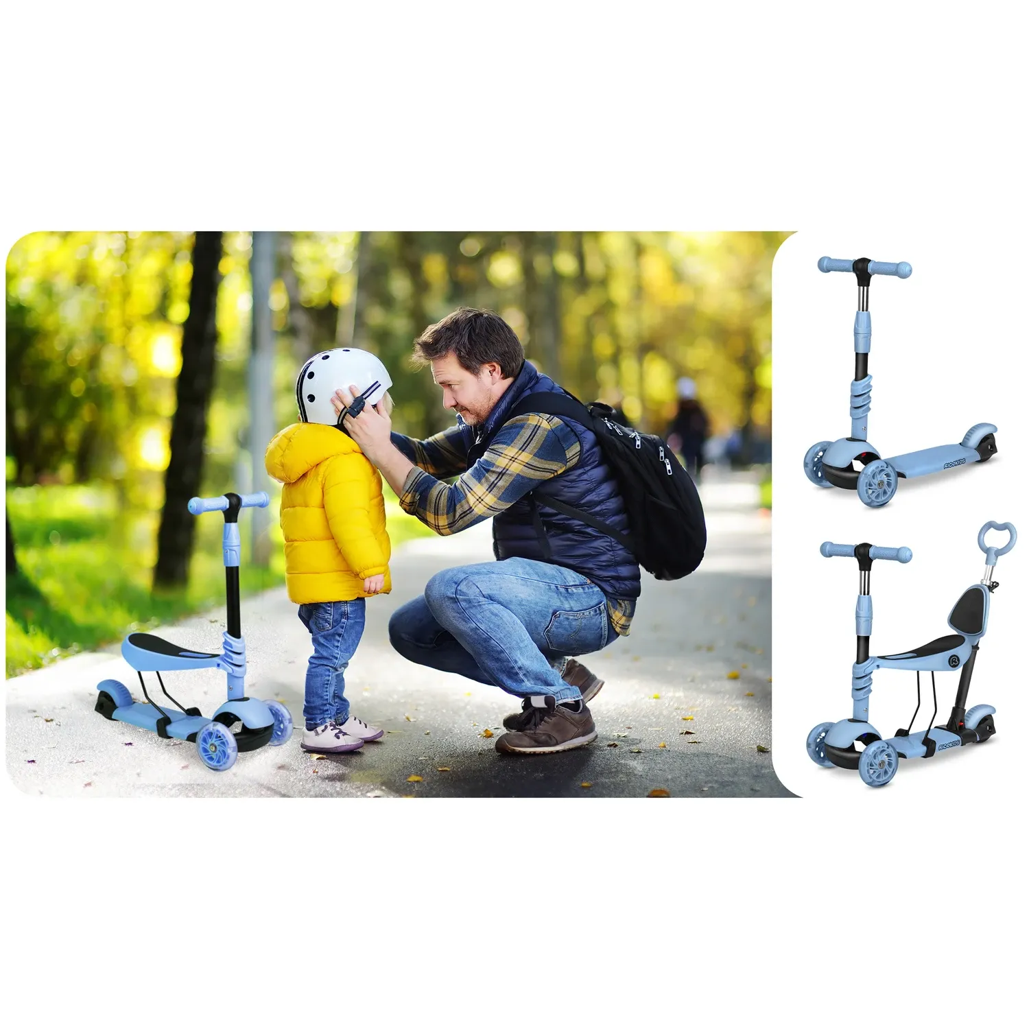 „Ricokids Todi“ triratis paspirtukas – mėlynas ir pilkas - nuotrauka 1