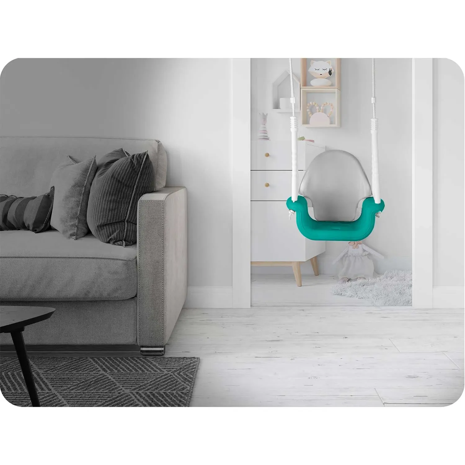 Ricokids 3 viename dramblio formos kibiro sūpynės, turkio spalvos - nuotrauka 1