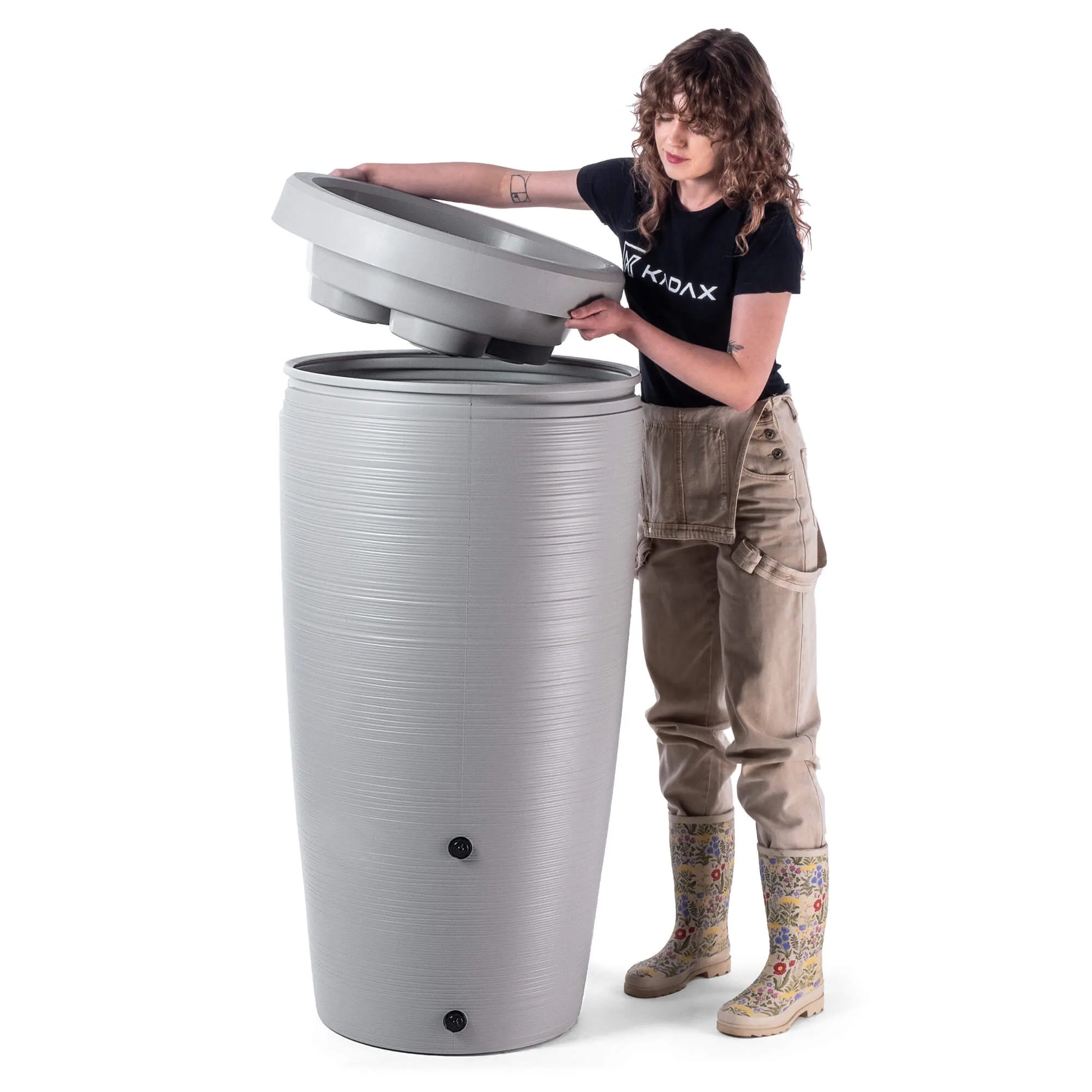 „Reveret“ 240 l lietaus vandens bakas su prijungimo komplektu, šviesiai pilkas, lygus