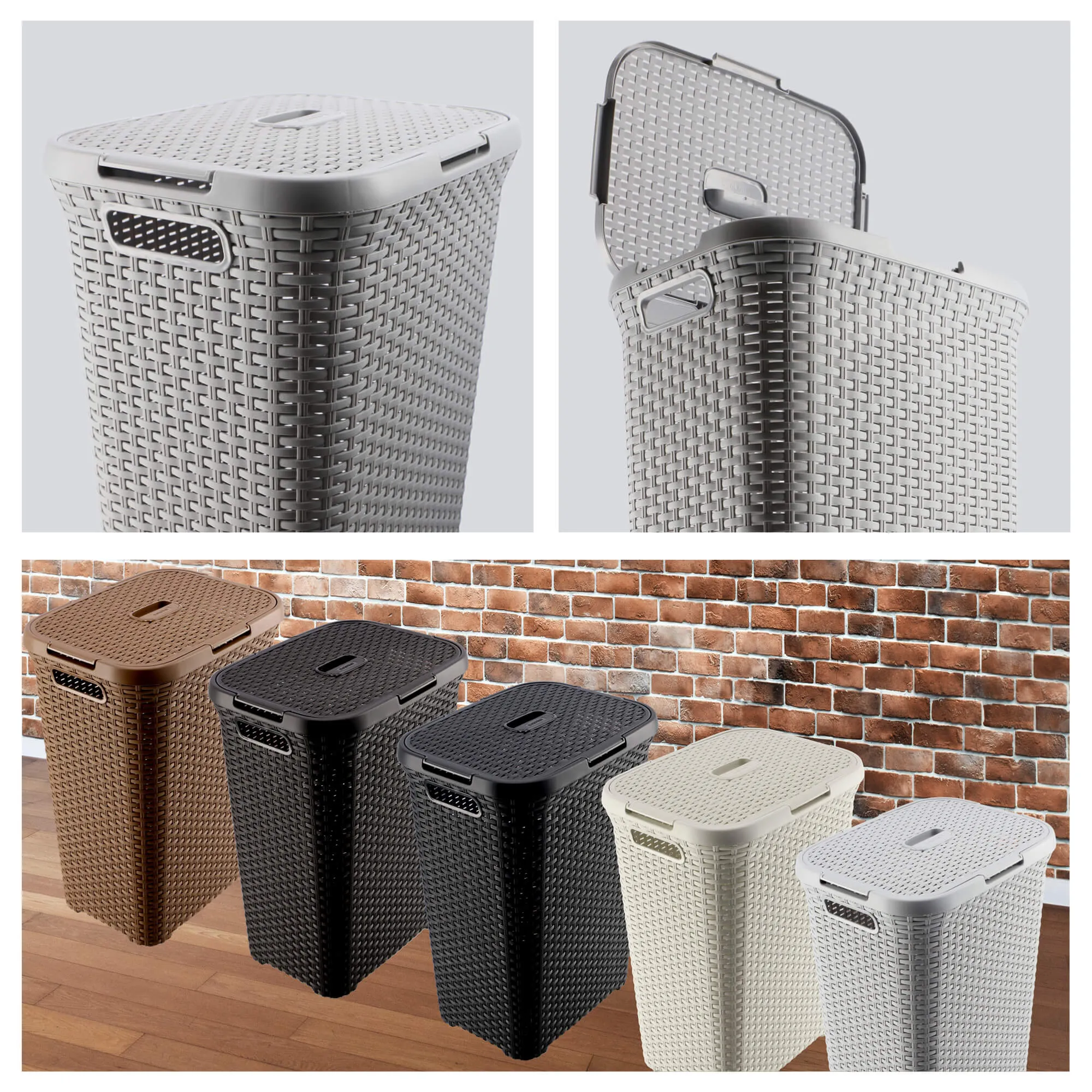 „Curver Natural Style“ 60 l šviesiai pilkas krepšelis su dangčiu