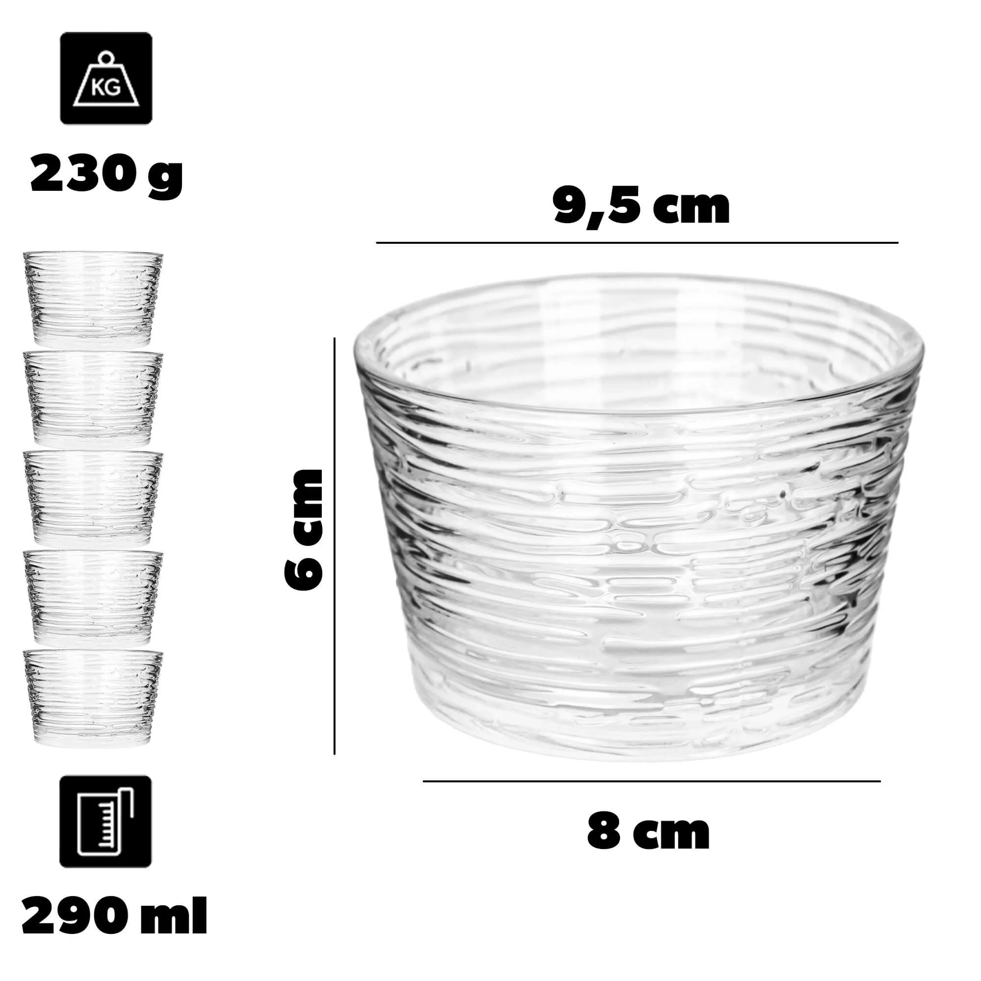„Torza“ ledų indeliai 290 ml be kojelės, žievės raštas, 6 vnt.