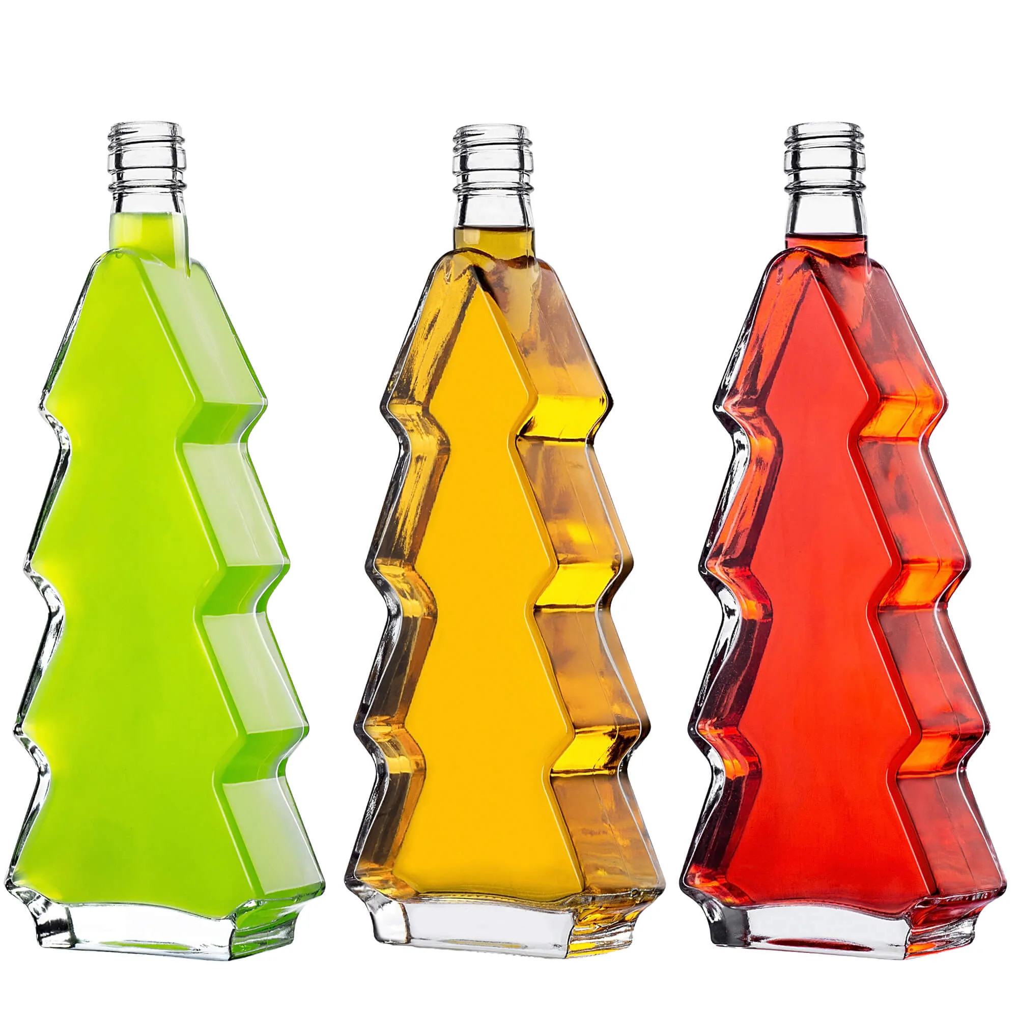 Enna kalėdinės eglutės formos stiklinis butelis 500 ml su juodu dangteliu 1 vnt.